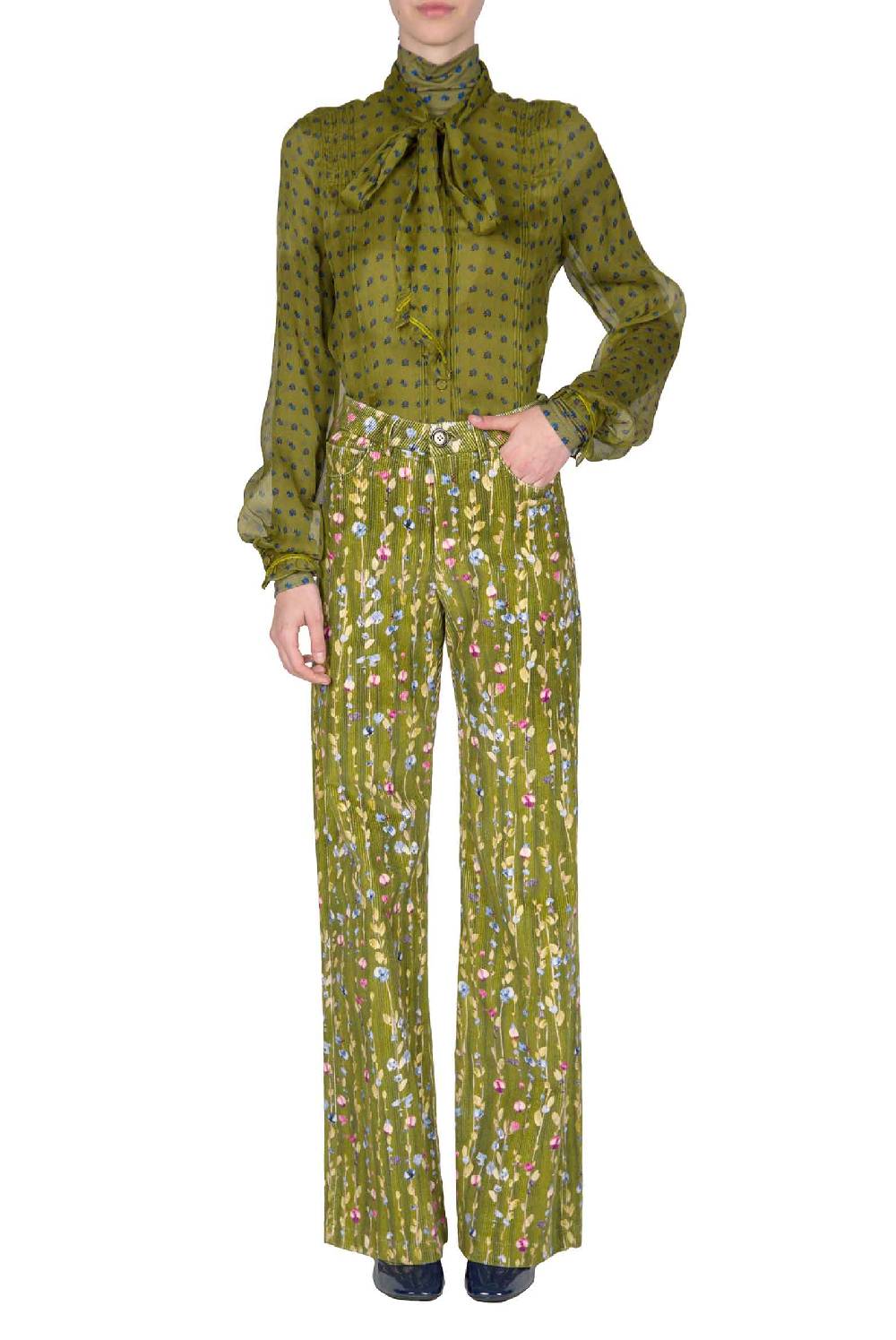 Luisa Beccaria Camicia in creponne di chiffon vintage Buds con dettaglio fiocco 2025