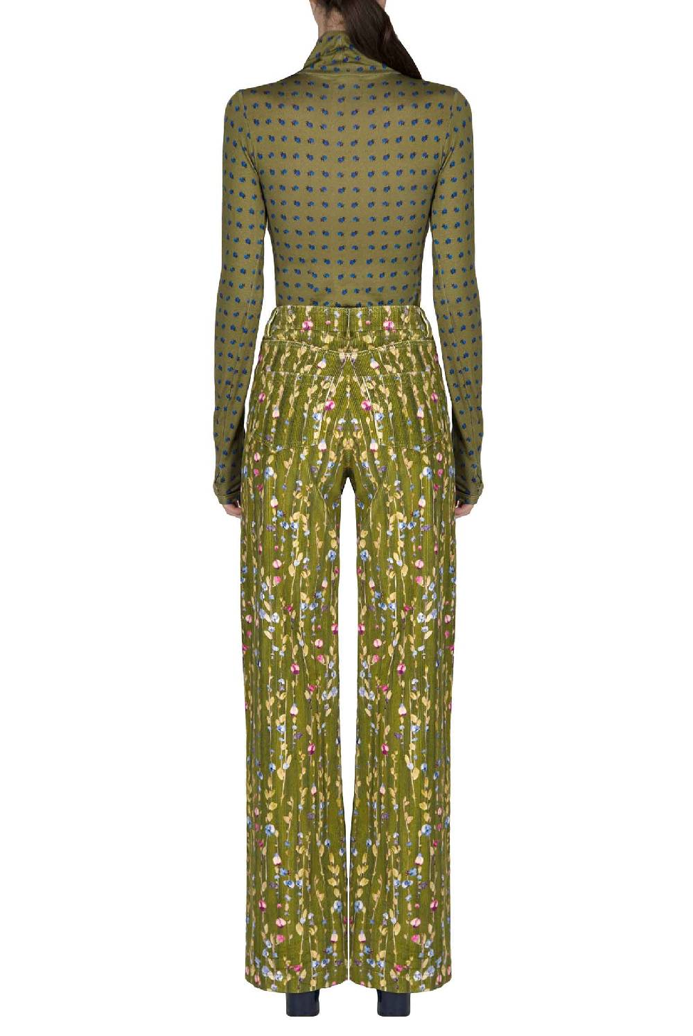 Luisa Beccaria Pantaloni palazzo in velluto a coste con ghirlanda di fiori Italy