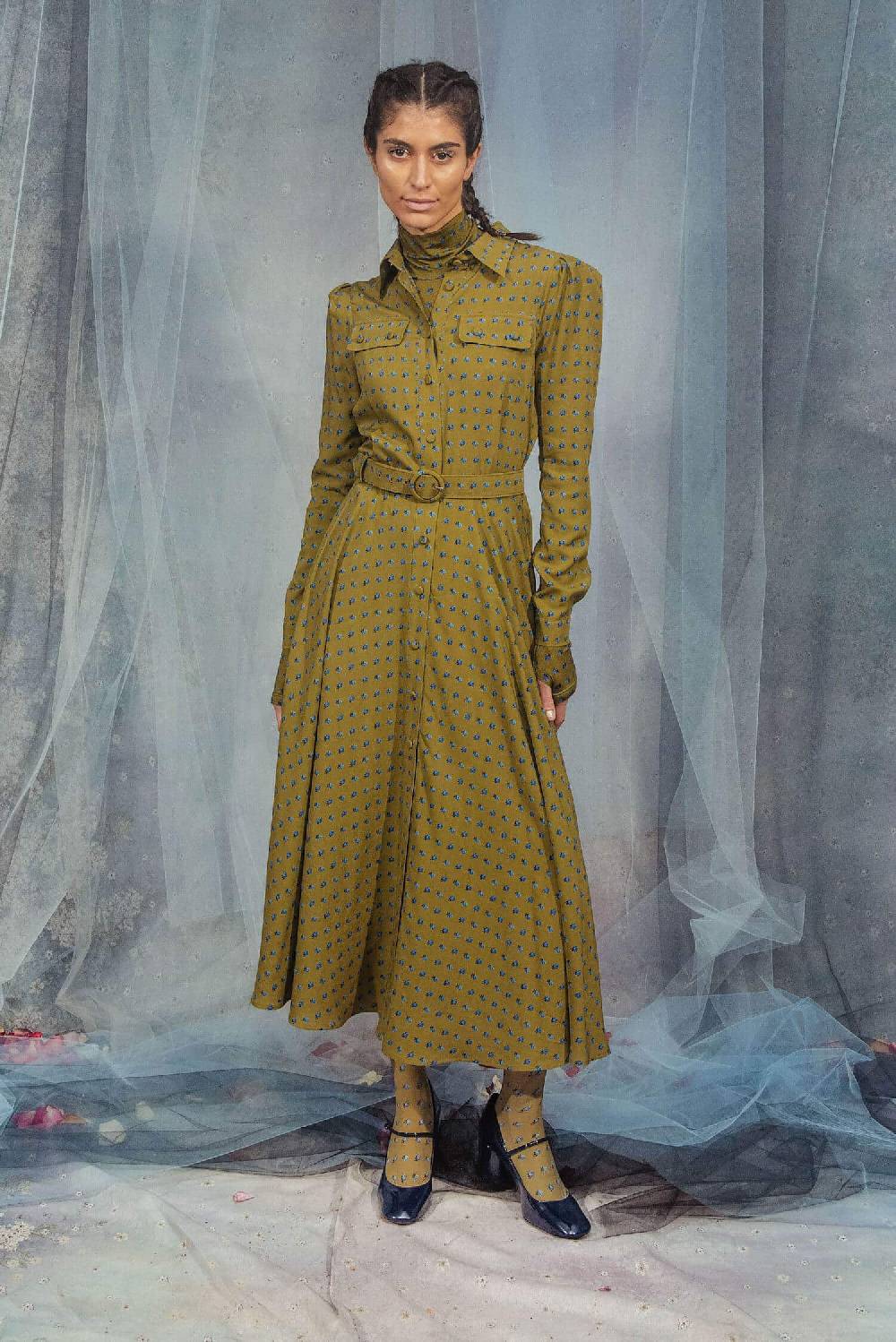 Luisa Beccaria Cintura in cotone stampato con boccioli vintage Nuovo