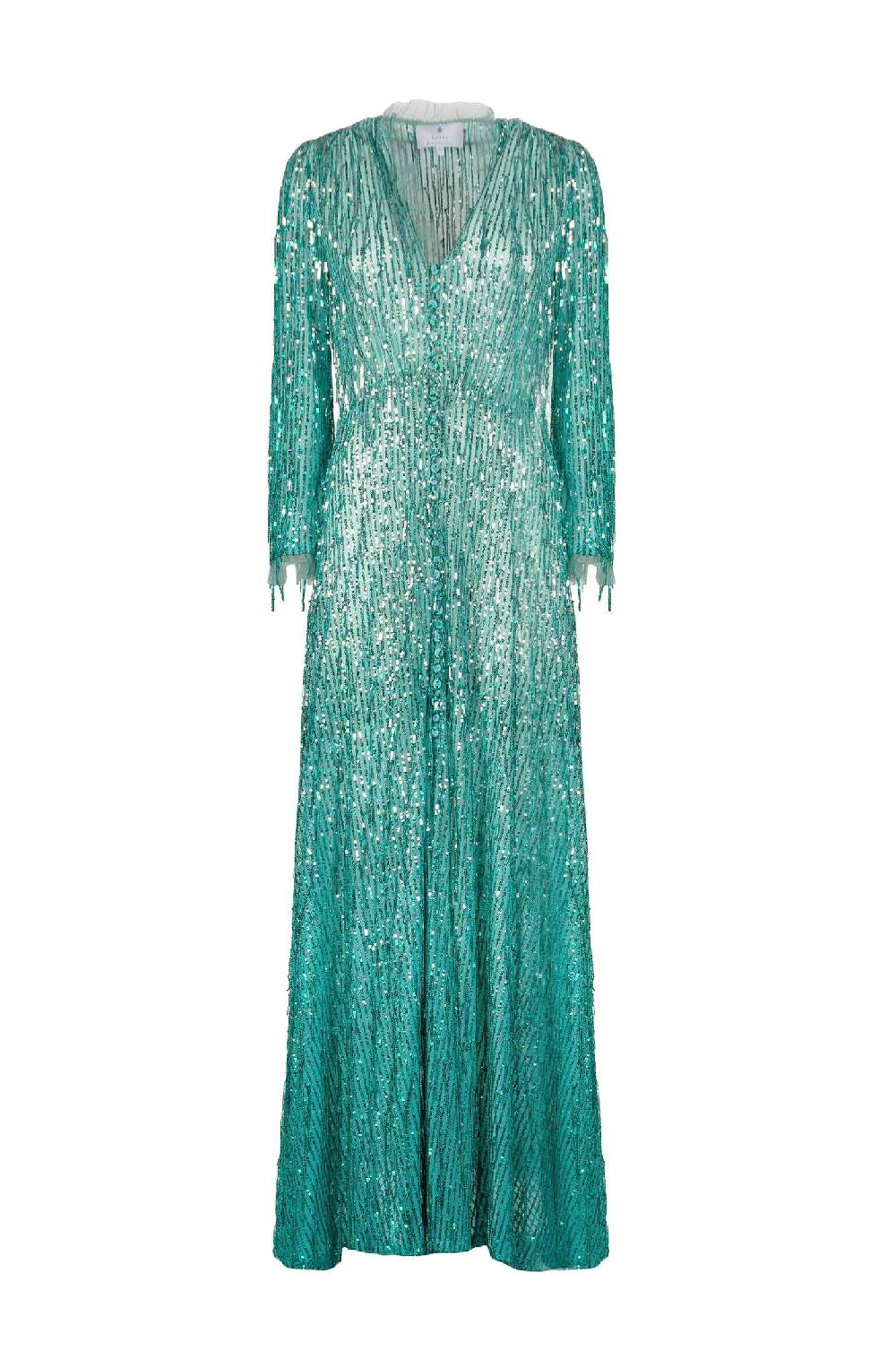 Luisa Beccaria Abito lungo bottoncino con frange e paillettes Fino Al -60%