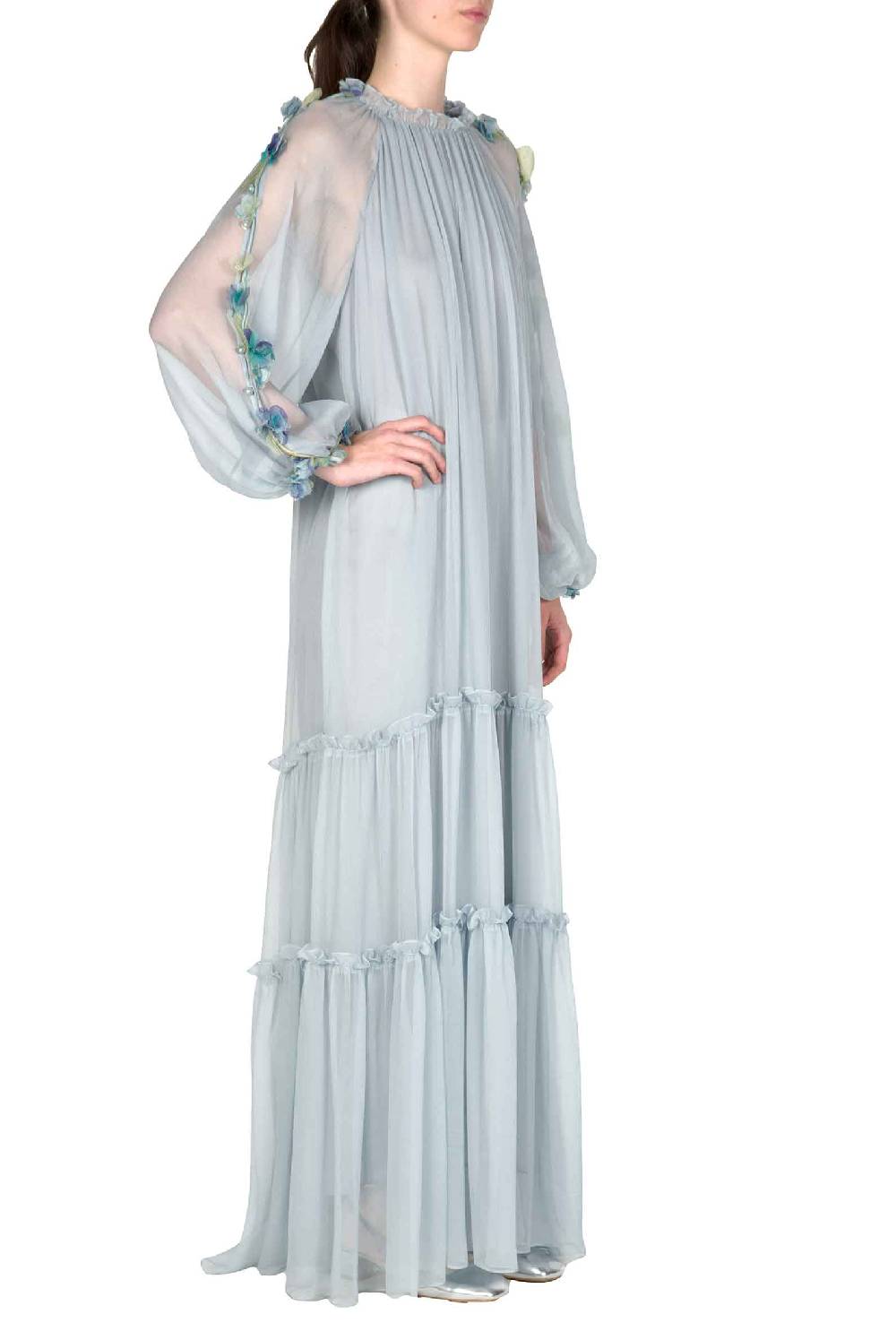 Luisa Beccaria Abito lungo in chiffon con dettaglio floreale Shopping Online