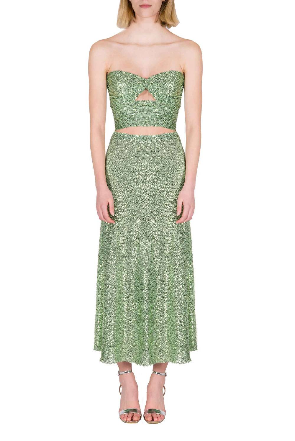 Luisa Beccaria Top con paillettes verde salvia Prezzo Ridotto