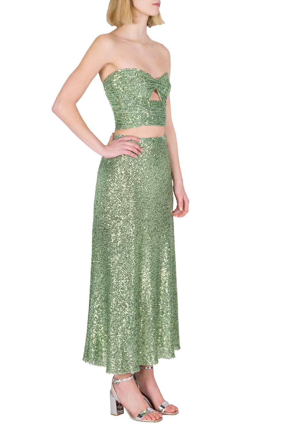 Luisa Beccaria Top con paillettes verde salvia Prezzo Ridotto