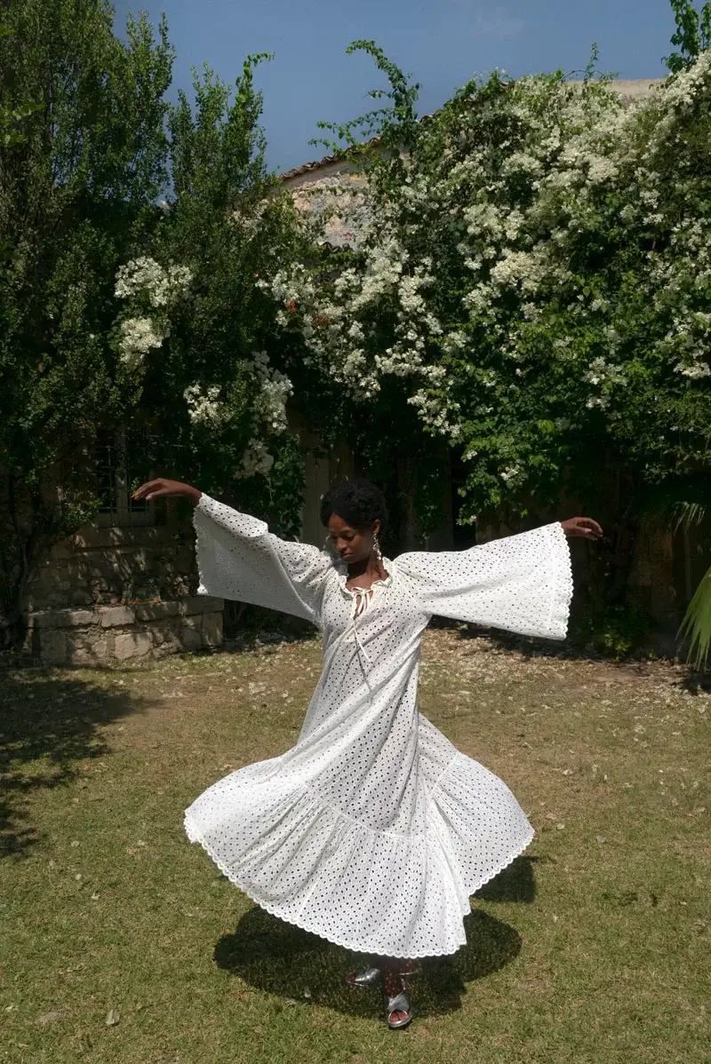Luisa Beccaria Abito lungo midi in cotone broderie Novità