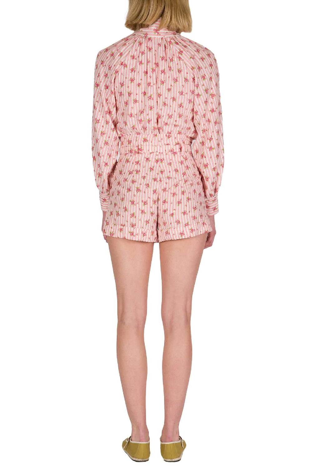 Luisa Beccaria Bermuda in cotone con rose a righe Sconto