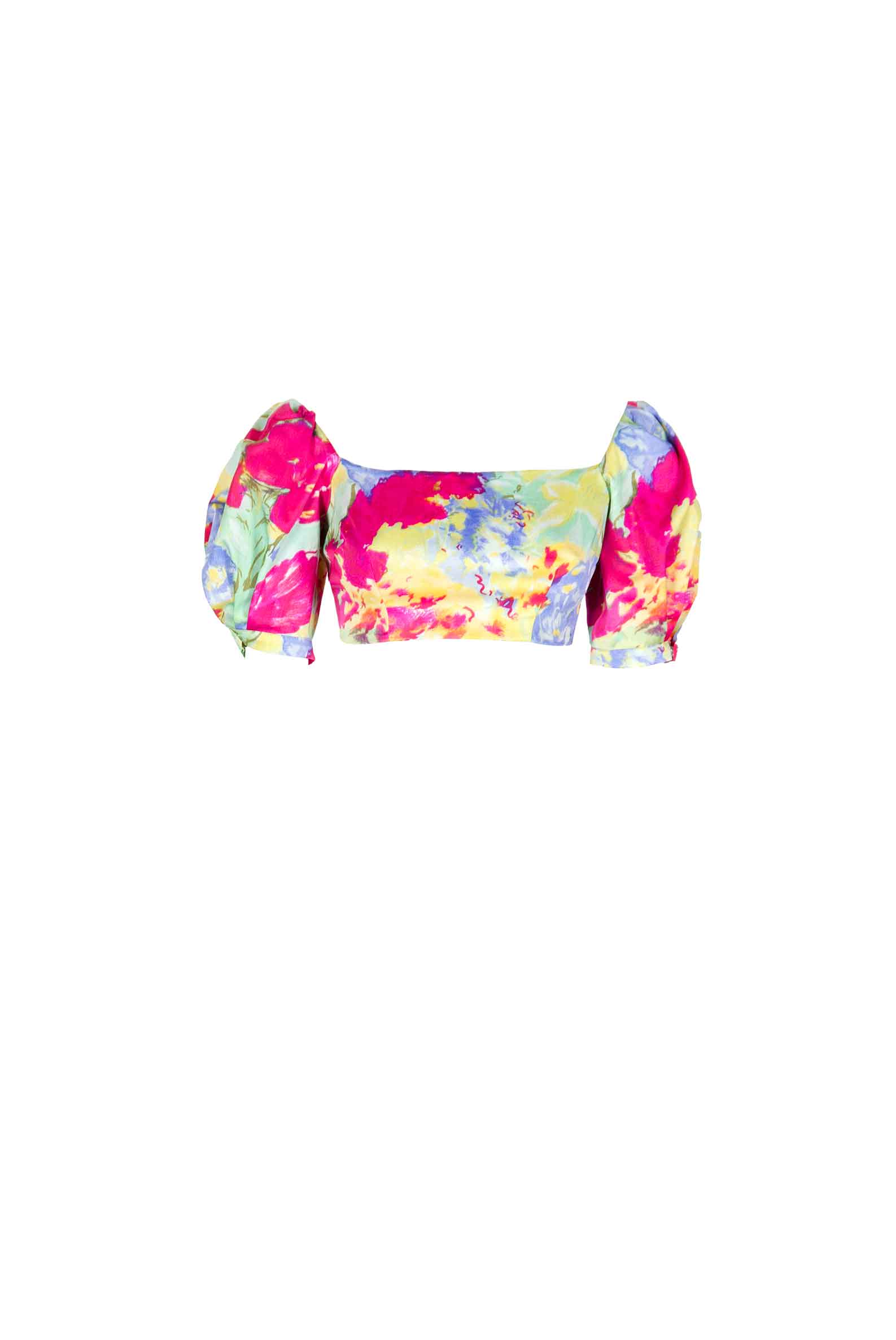 Luisa Beccaria Top in cotone stampato con spalle scoperte con fiori astratti