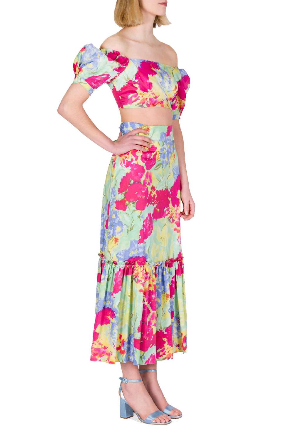 Luisa Beccaria Gonna a strati in cotone stampato con fiori astratti Online