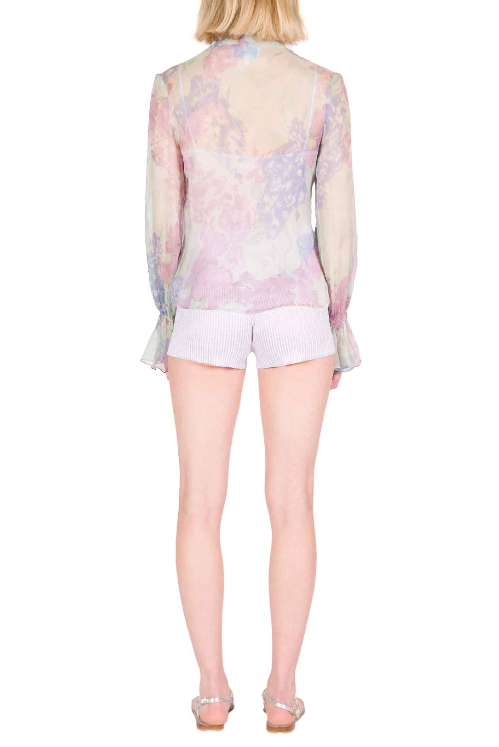 Luisa Beccaria Camicia in chiffon stampato con fiocco in fiori astratti Outlet
