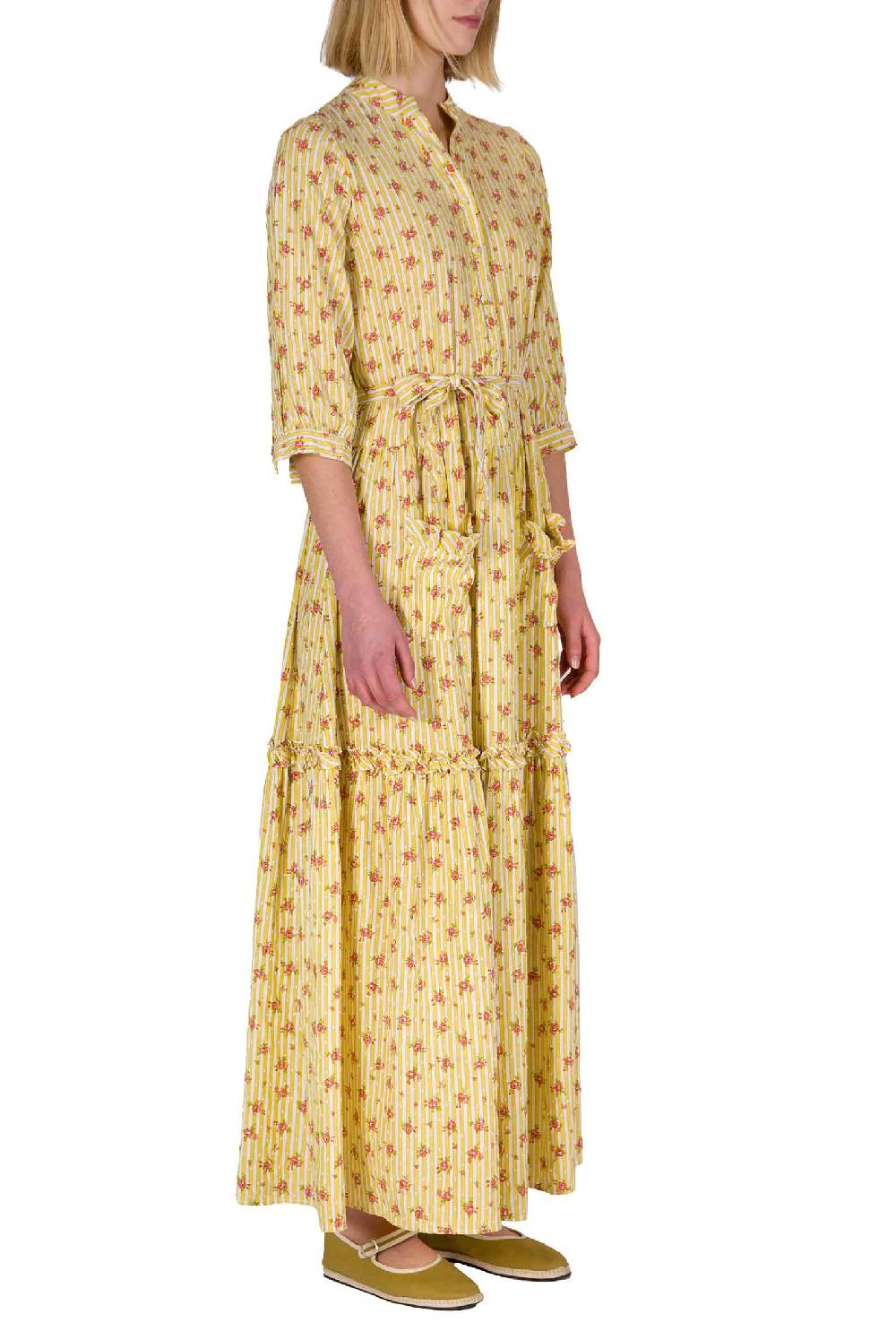 Luisa Beccaria Abito in cotone con rose a righe Offerte