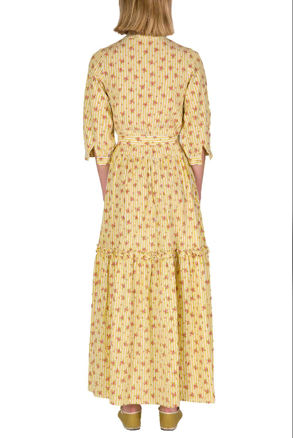 Luisa Beccaria Abito in cotone con rose a righe Offerte