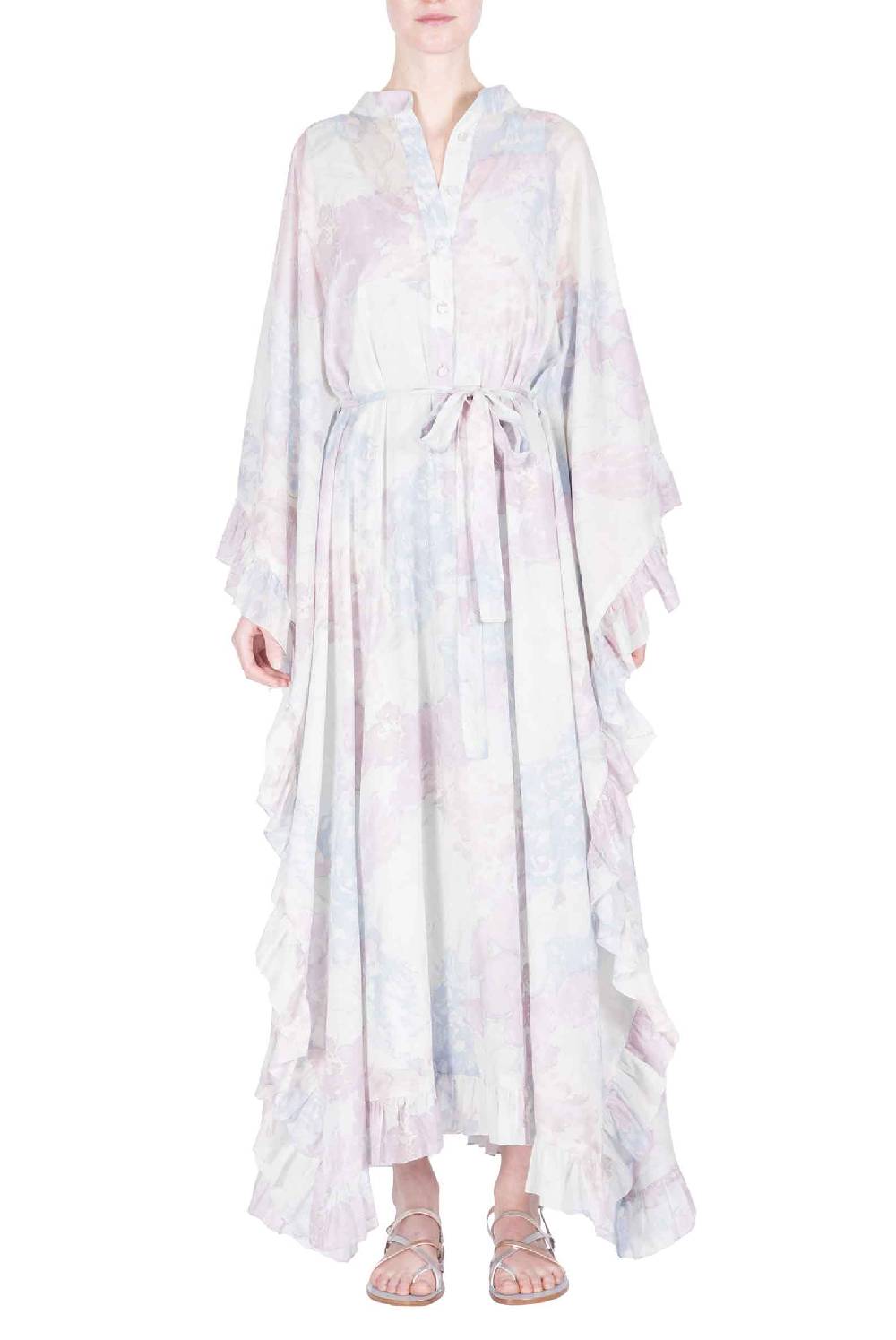 Luisa Beccaria Caftano in cotone con fiori astratti Hotsell