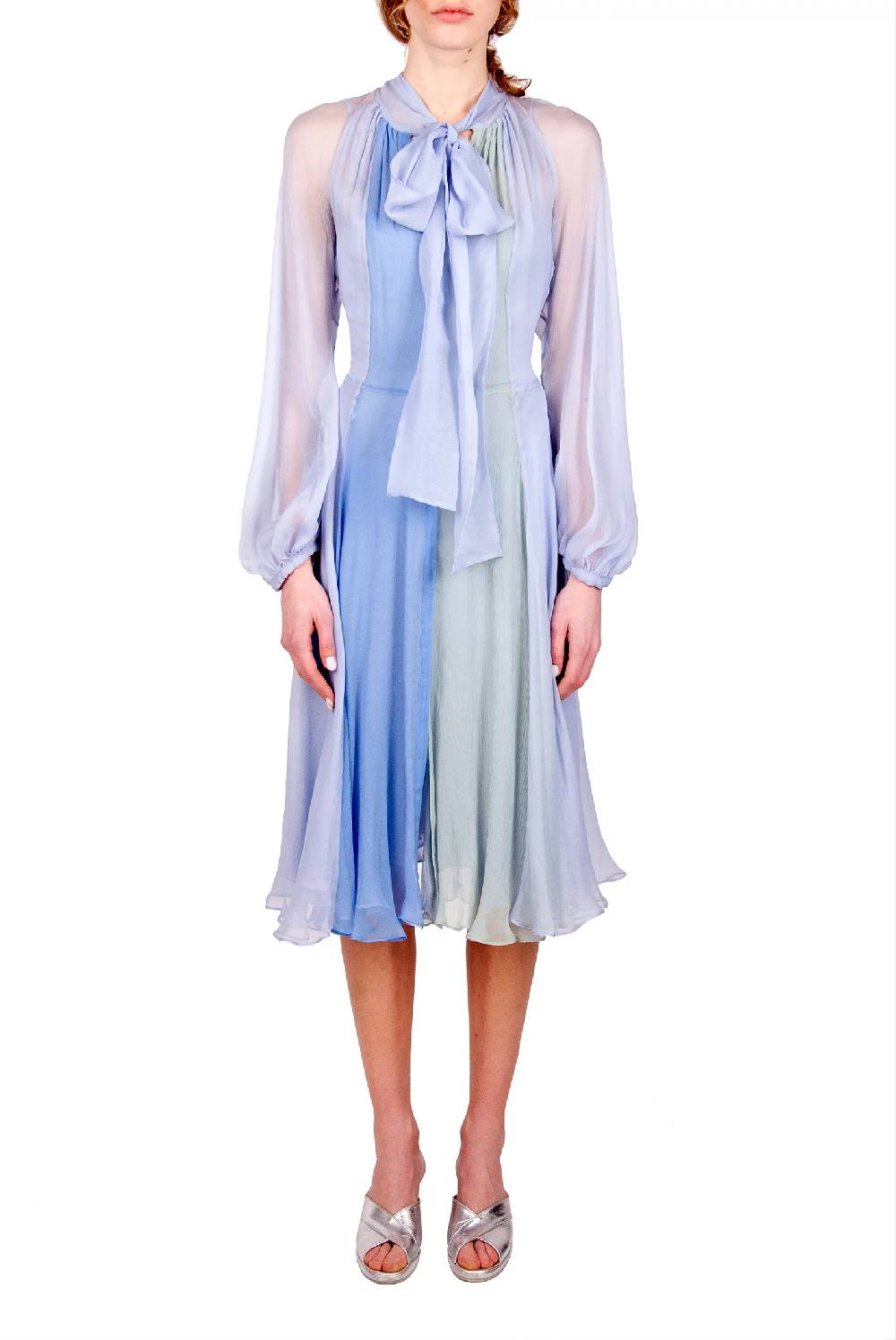 Luisa Beccaria Abito Corto In Chiffon Tricolore Con Fiocco In Saldo