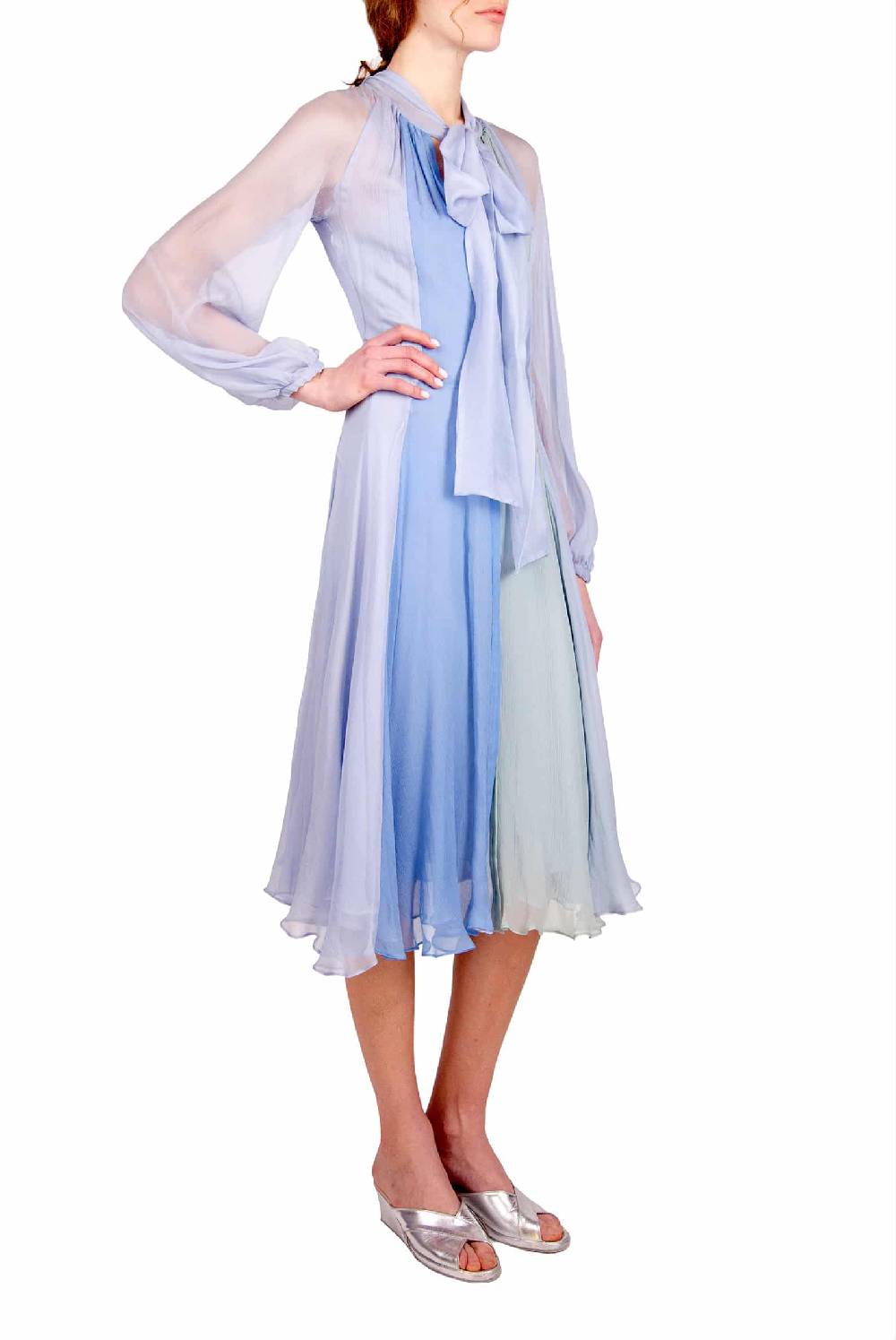 Luisa Beccaria Abito Corto In Chiffon Tricolore Con Fiocco In Saldo