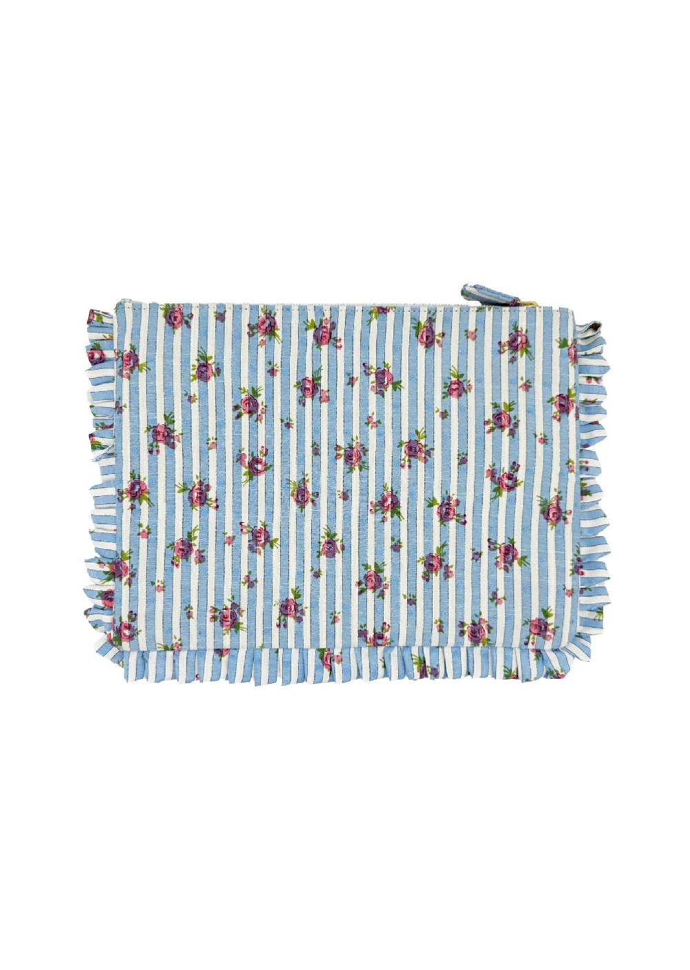 Luisa Beccaria Pochette Grande A Mano Con Rose Rigate Blu Sconto di tempo limitato