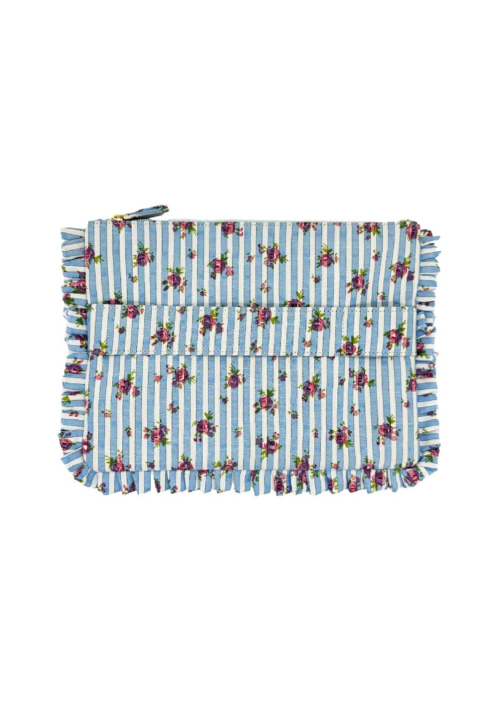 Luisa Beccaria Pochette Grande A Mano Con Rose Rigate Blu Sconto di tempo limitato
