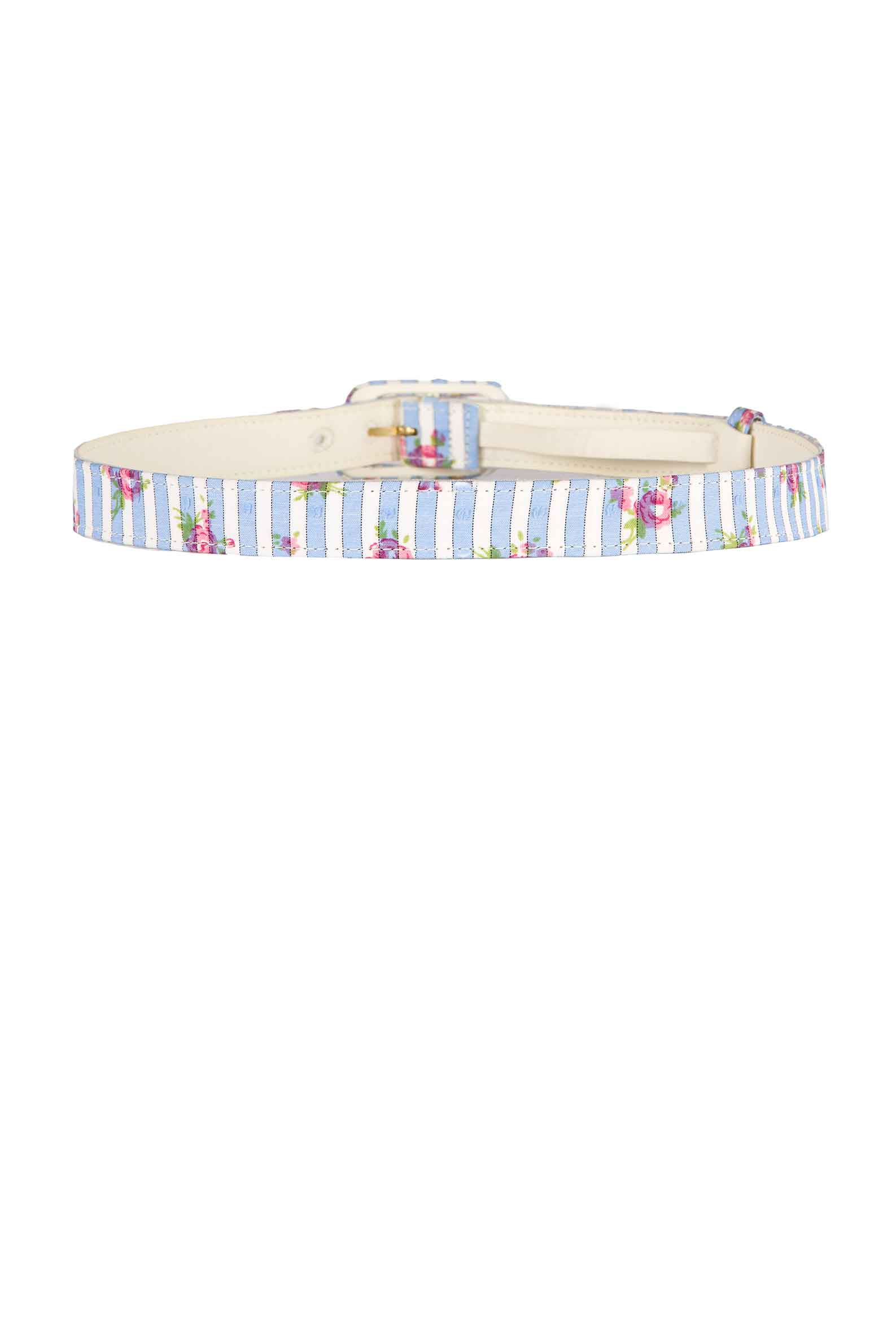 Luisa Beccaria Cintura blu con rose a righe Grande vendita