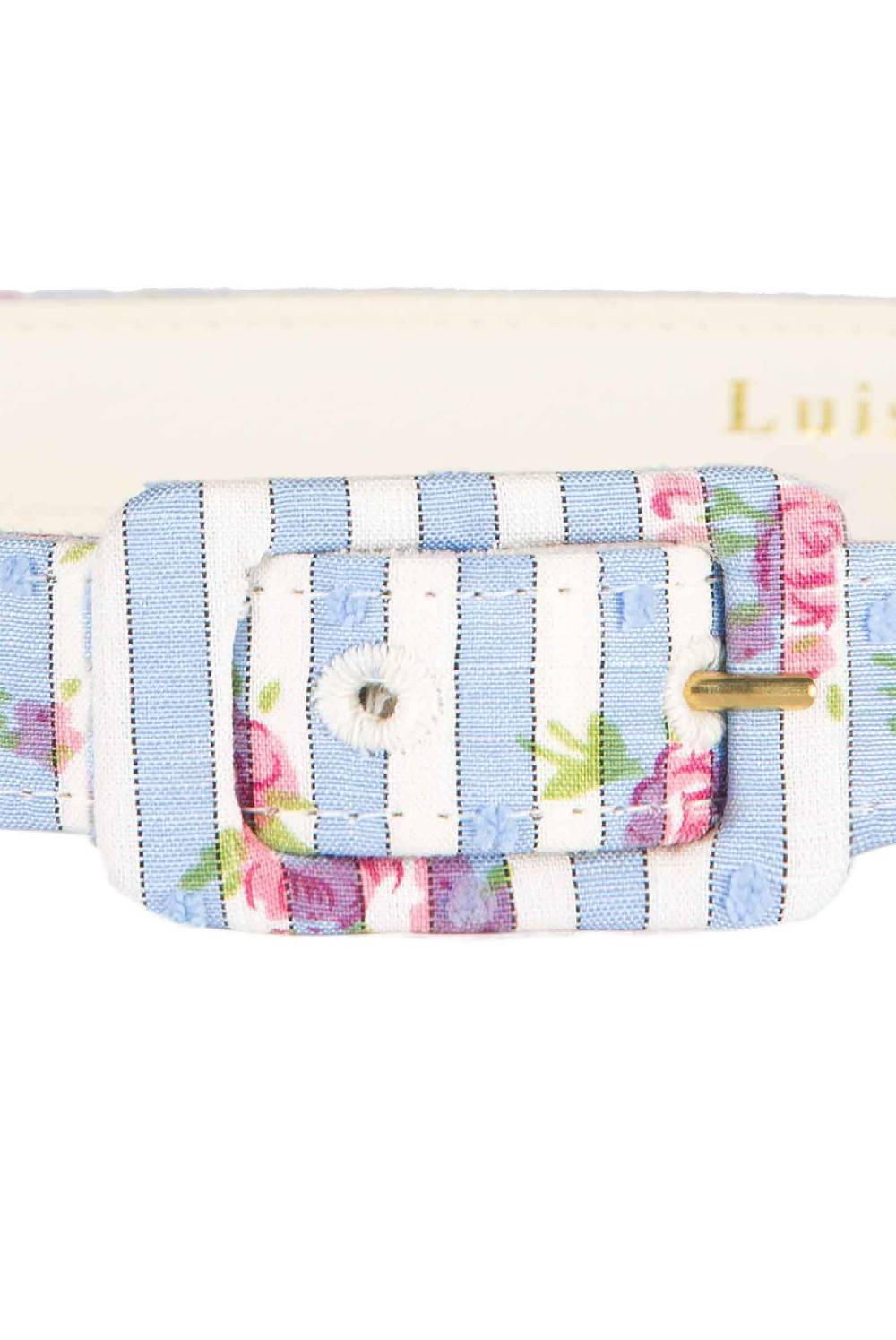 Luisa Beccaria Cintura blu con rose a righe Grande vendita