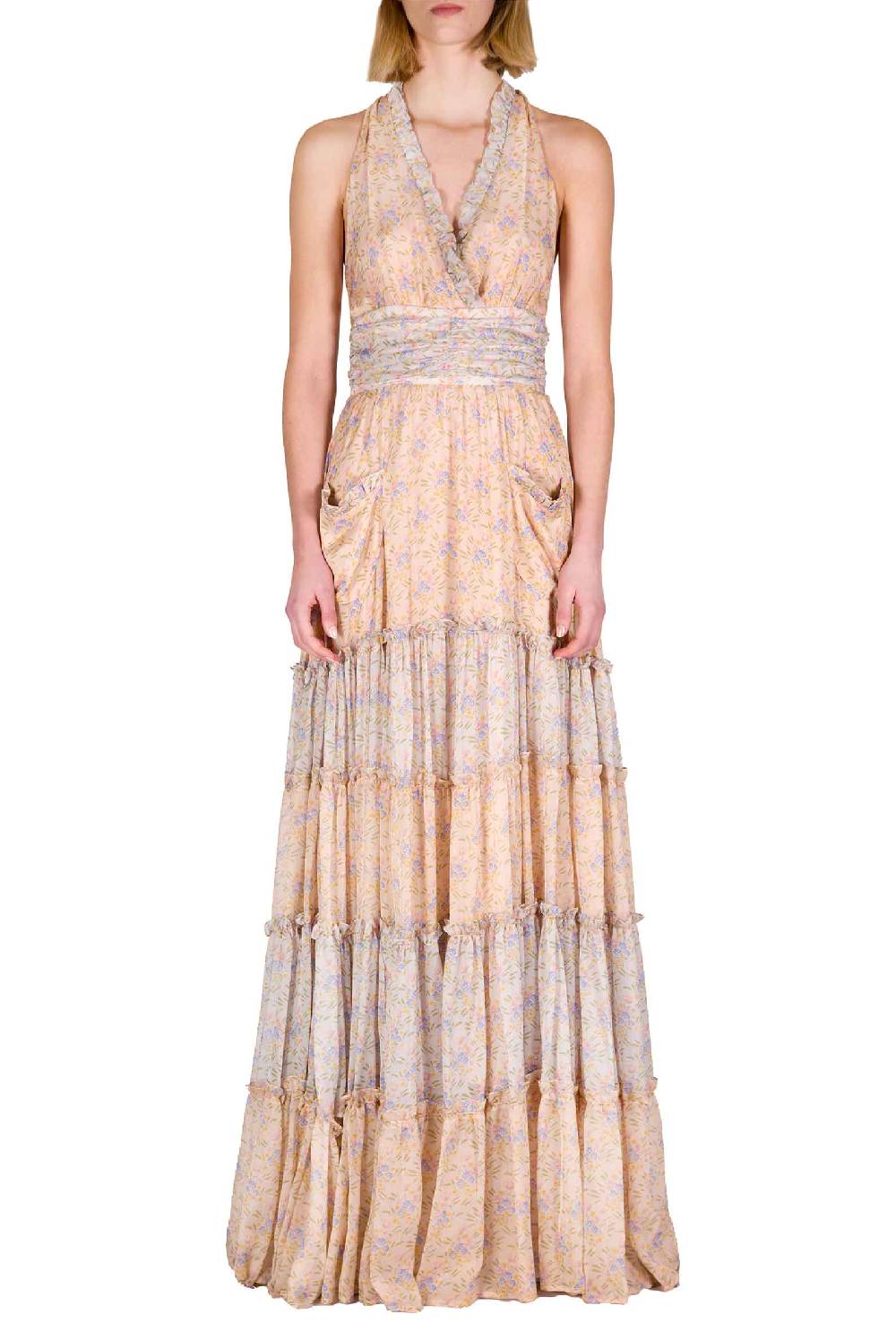 Luisa Beccaria Abito lungo in chiffon increspato Blooming Mirage Flash Sale