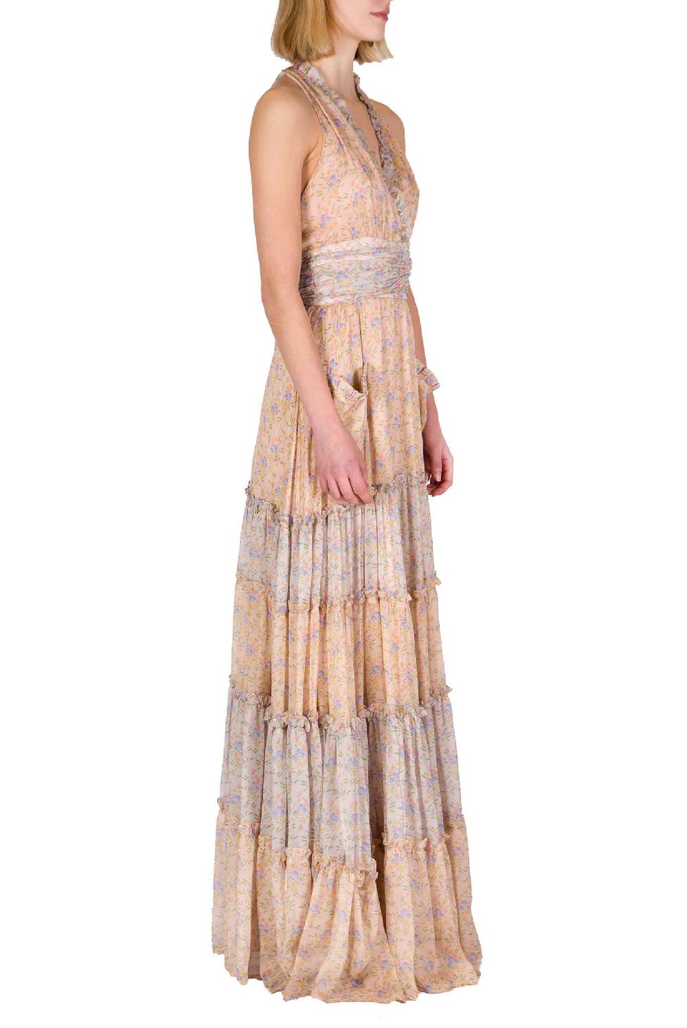Luisa Beccaria Abito lungo in chiffon increspato Blooming Mirage Flash Sale