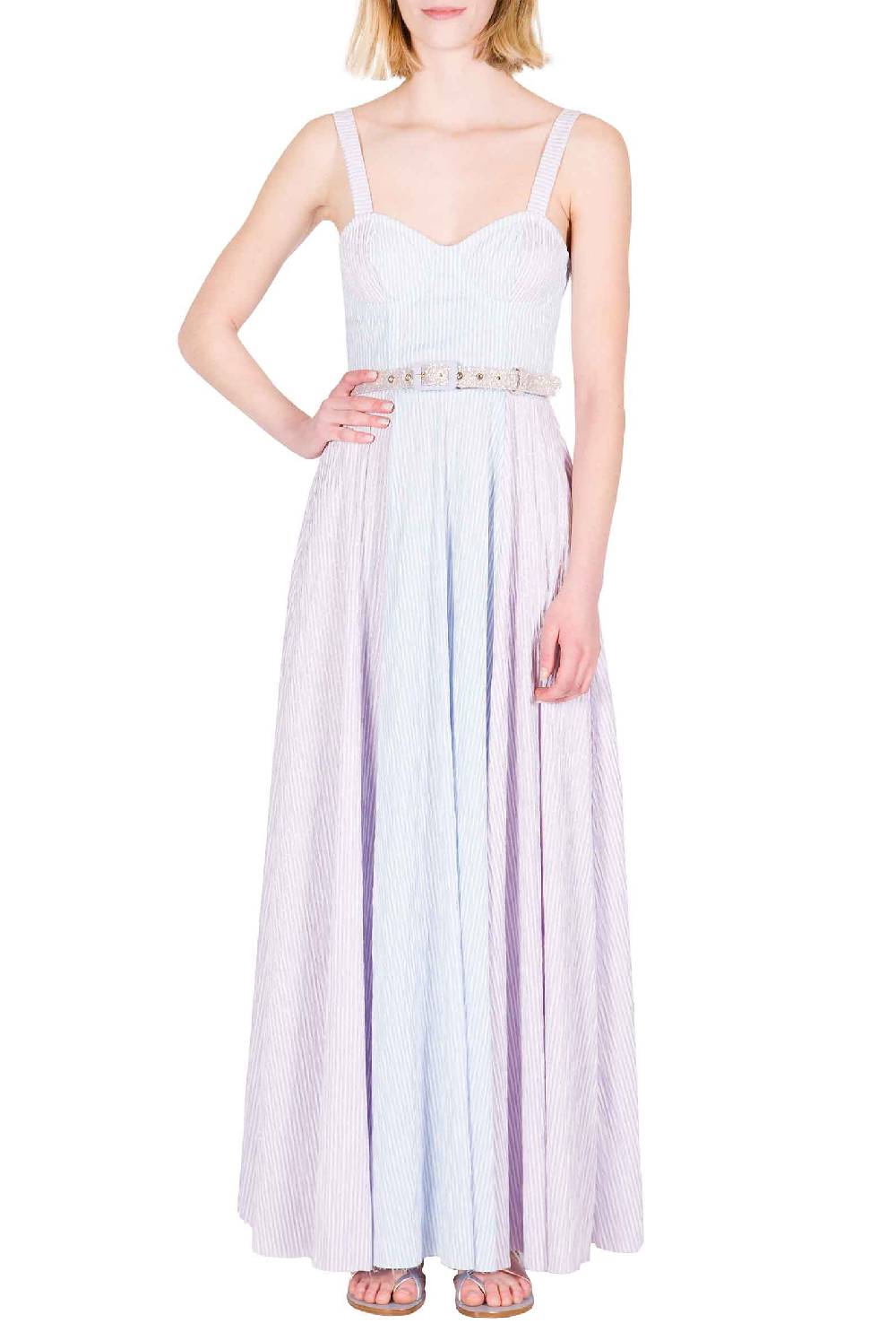 Luisa Beccaria Abito bustier in cotone con spalline a righe bicolori Offerta per la Festa della Mamma