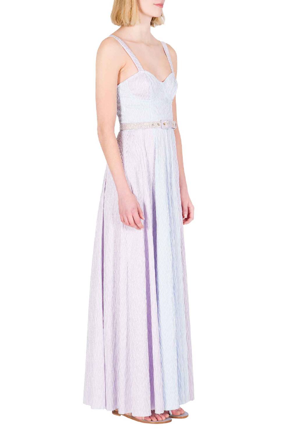 Luisa Beccaria Abito bustier in cotone con spalline a righe bicolori Offerta per la Festa della Mamma