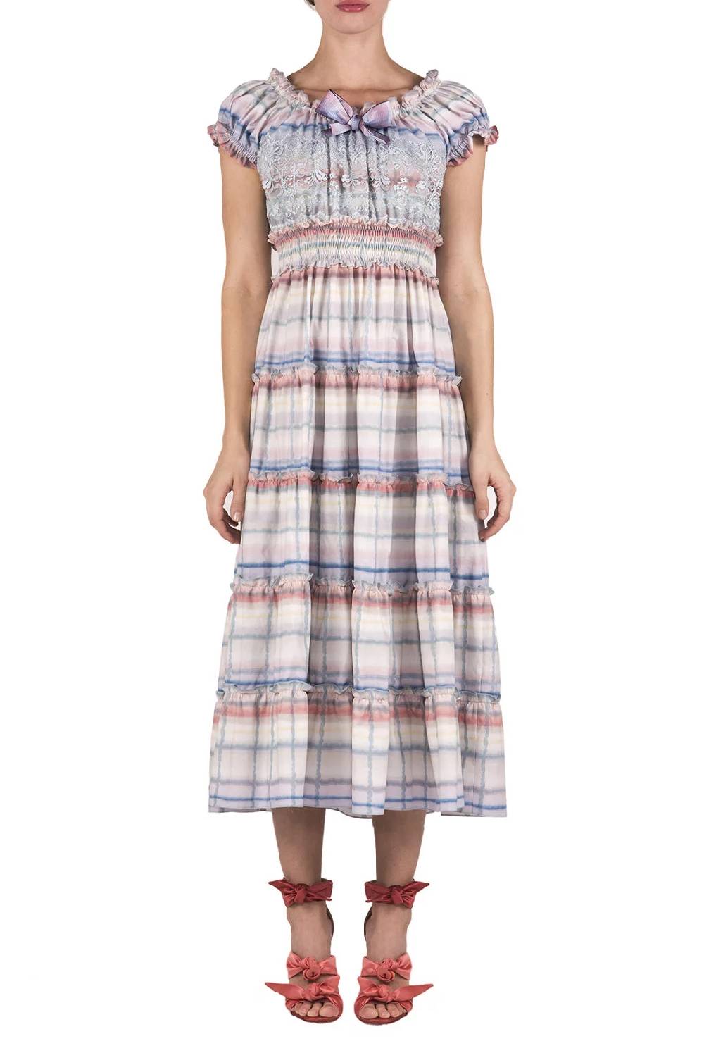 Luisa Beccaria Abito midi in cotone melt con pizzo Smaltimento dello stoccaggio