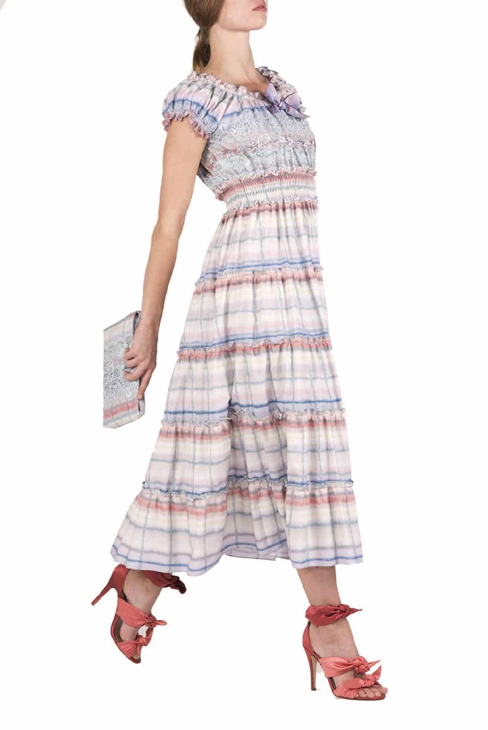Luisa Beccaria Abito midi in cotone melt con pizzo Smaltimento dello stoccaggio