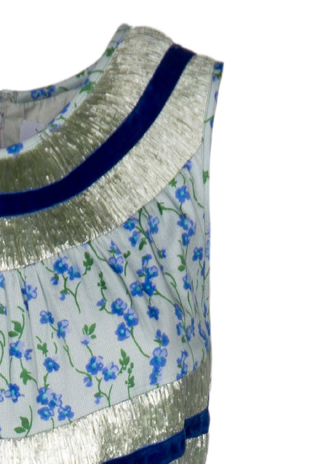 Luisa Beccaria Abito Floreale Azzurro Senza Maniche In Cotone E Rafia Offerte stagionali