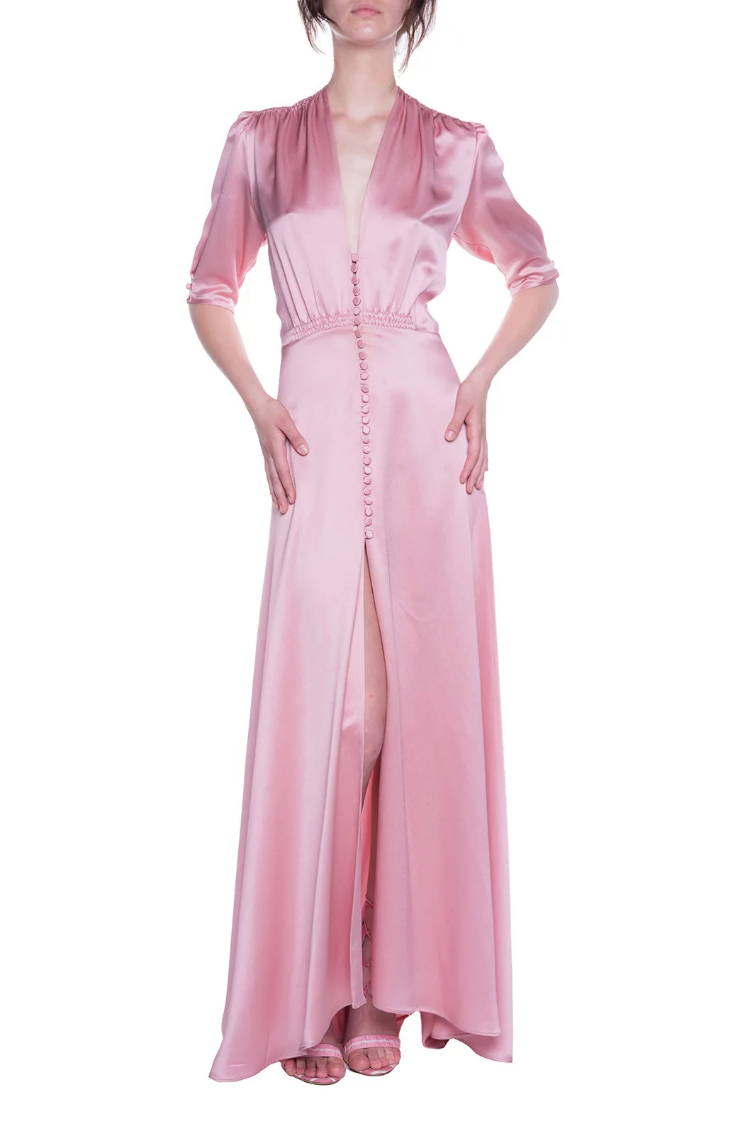 Luisa Beccaria Abito Bottoncino in Raso Rosa Liquidazione