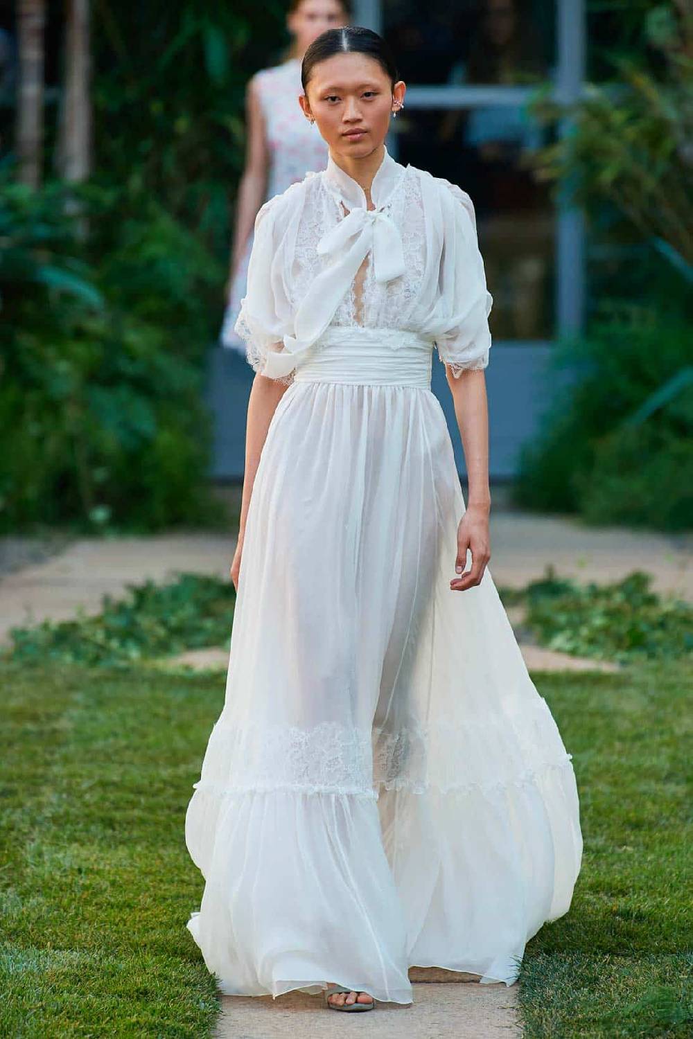 Luisa Beccaria Abito Lungo In Crepon Di Chiffon Con Pizzo Bianco Super Saving Price