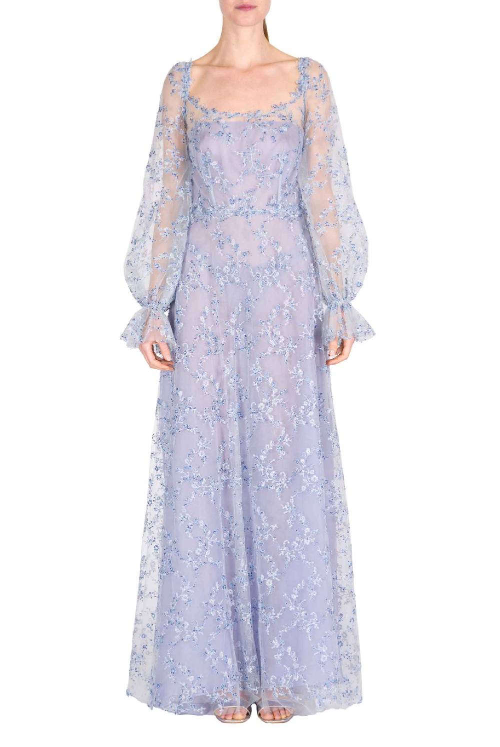 Luisa Beccaria Abito da sera in tulle blu con ricami Offerta settimanale