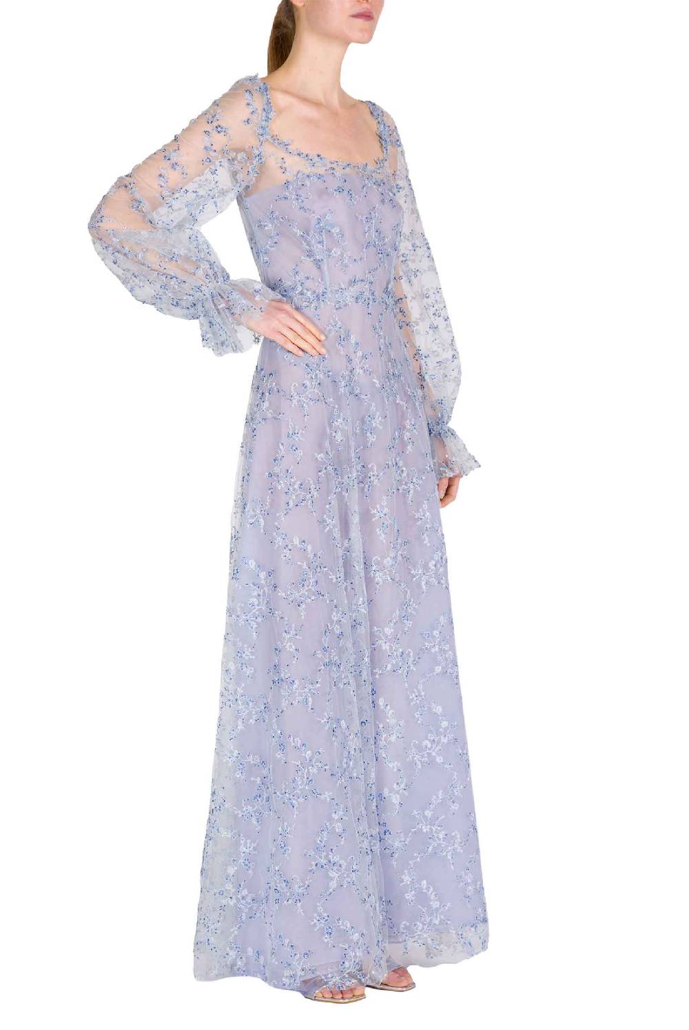 Luisa Beccaria Abito da sera in tulle blu con ricami Offerta settimanale