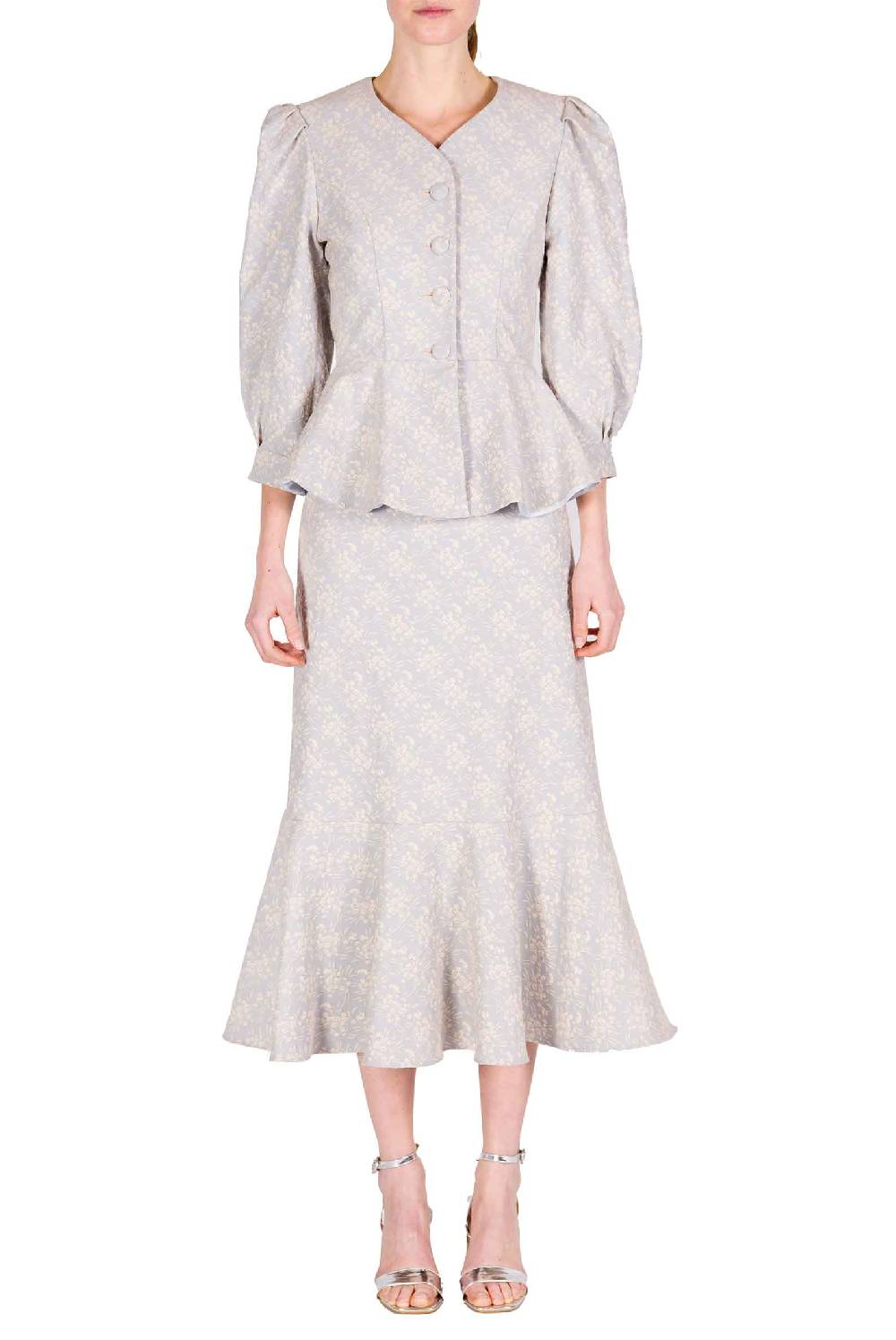 Luisa Beccaria Giacca a balze in jacquard floreale con maniche a sbuffo Latest stili
