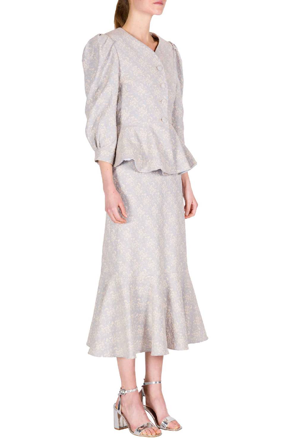 Luisa Beccaria Giacca a balze in jacquard floreale con maniche a sbuffo Latest stili