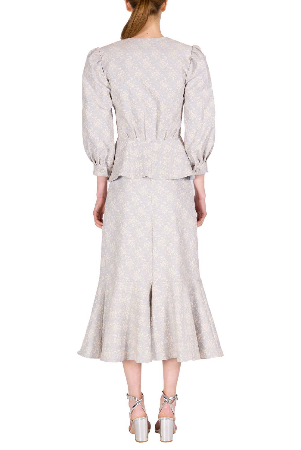 Luisa Beccaria Giacca a balze in jacquard floreale con maniche a sbuffo Latest stili