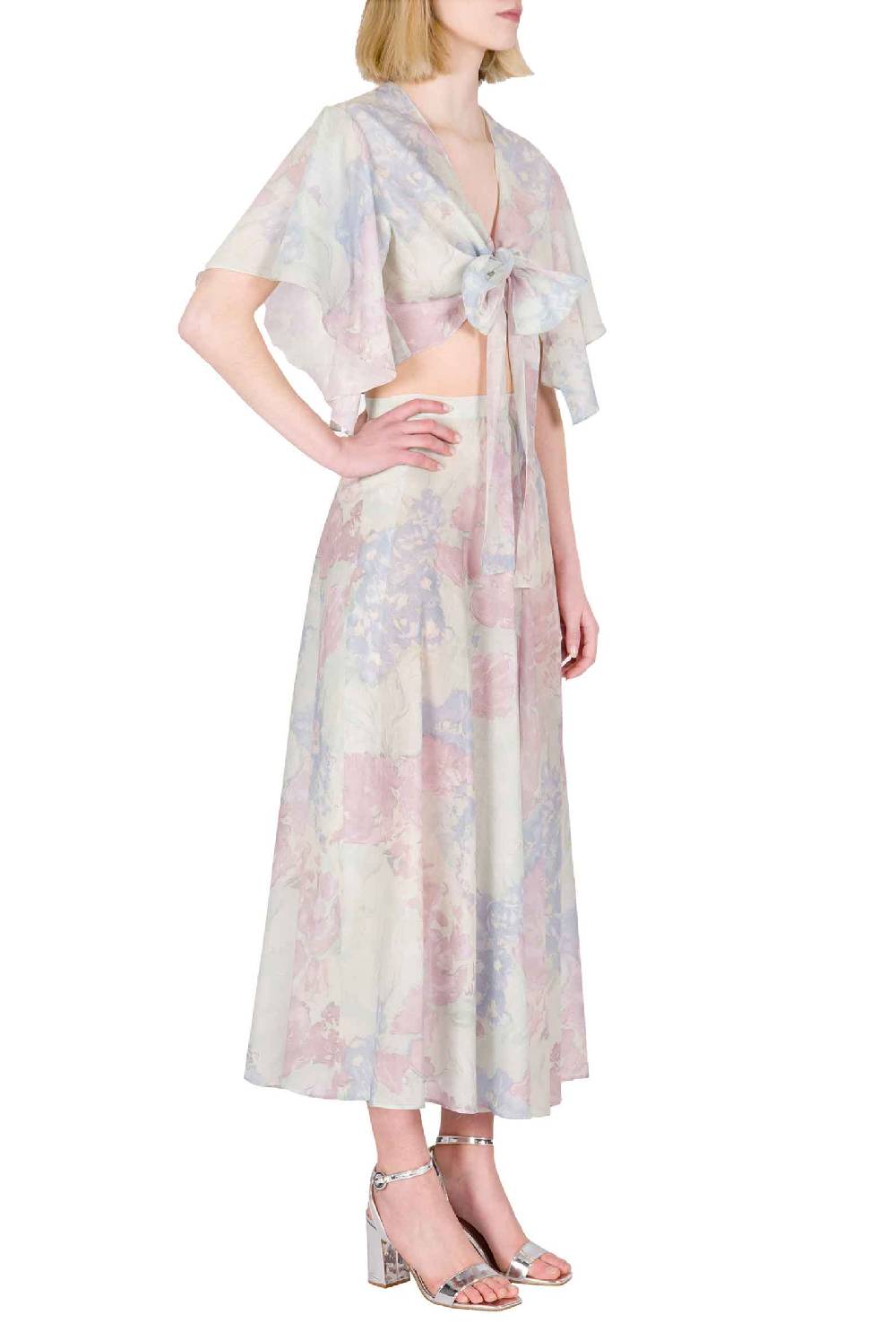 Luisa Beccaria Gonna in cotone leggero stampato con fiori astratti Fino al 60% di sconto