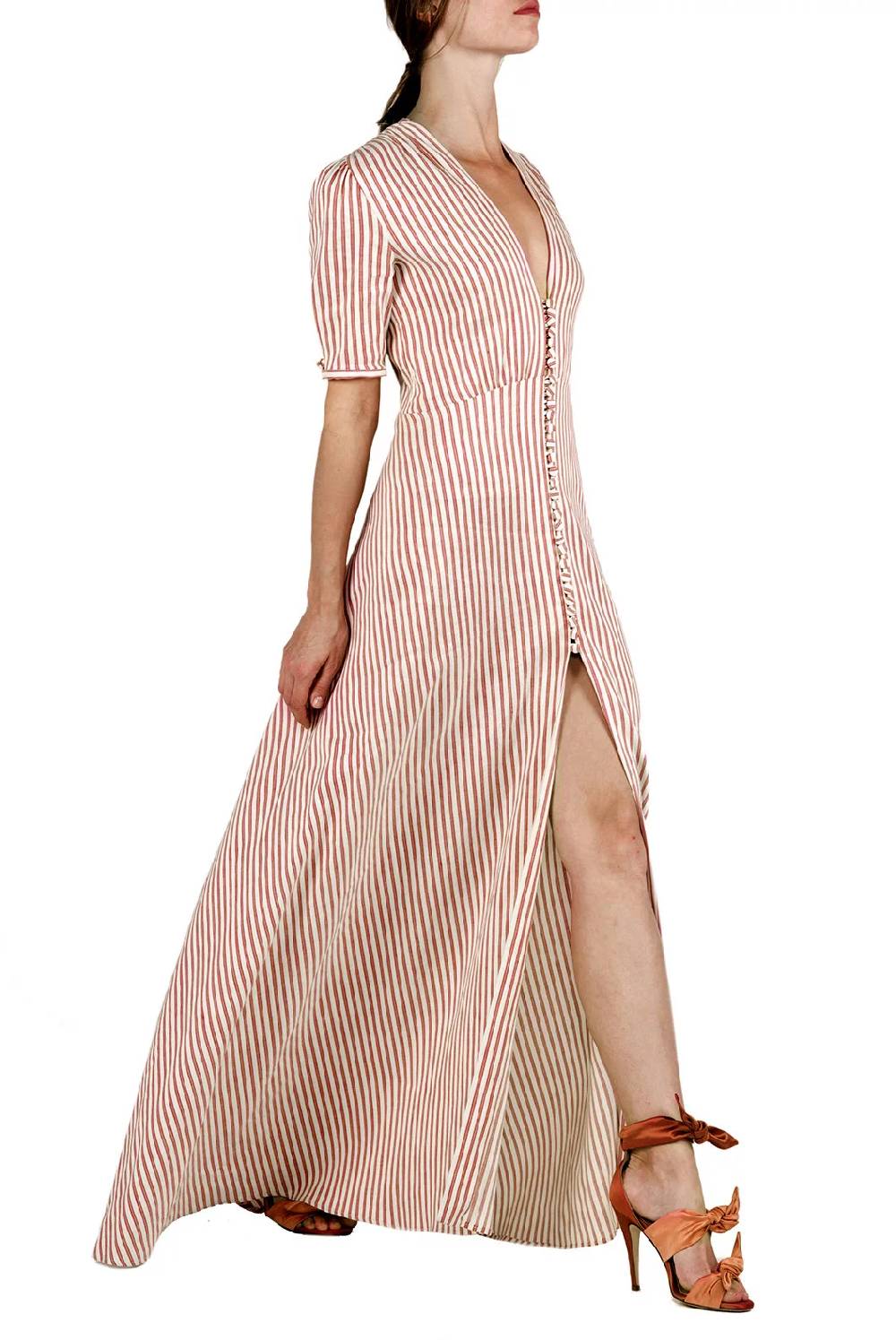 Luisa Beccaria Bottoncino rigato in cotone-lino Discount Store per i nuovi prodotti