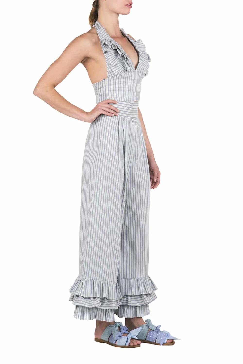 Luisa Beccaria Top all'americana in misto lino e cotone con scollo a V Super sconto