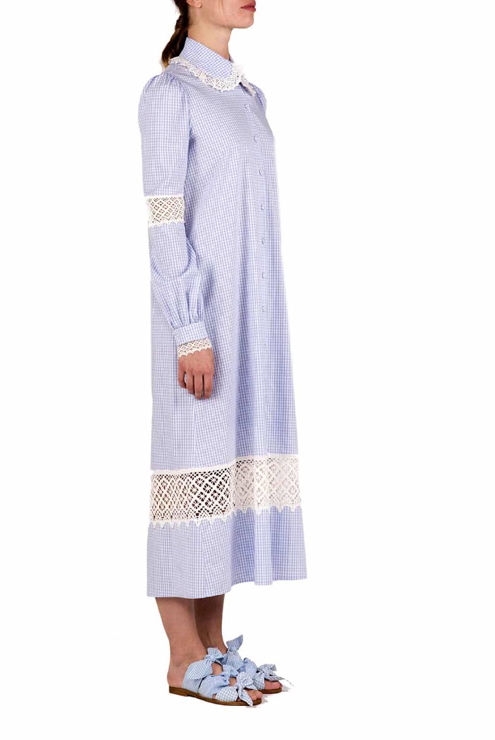 Luisa Beccaria Abito chemisier in cotone a quadretti con pizzo 50% di sconto con spedizione gratuita