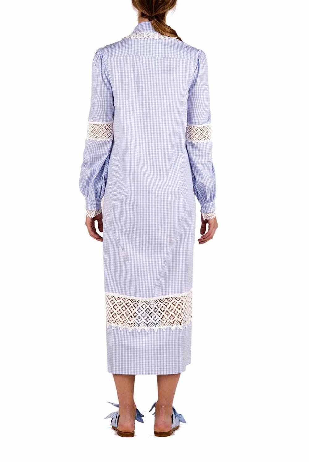 Luisa Beccaria Abito chemisier in cotone a quadretti con pizzo 50% di sconto con spedizione gratuita