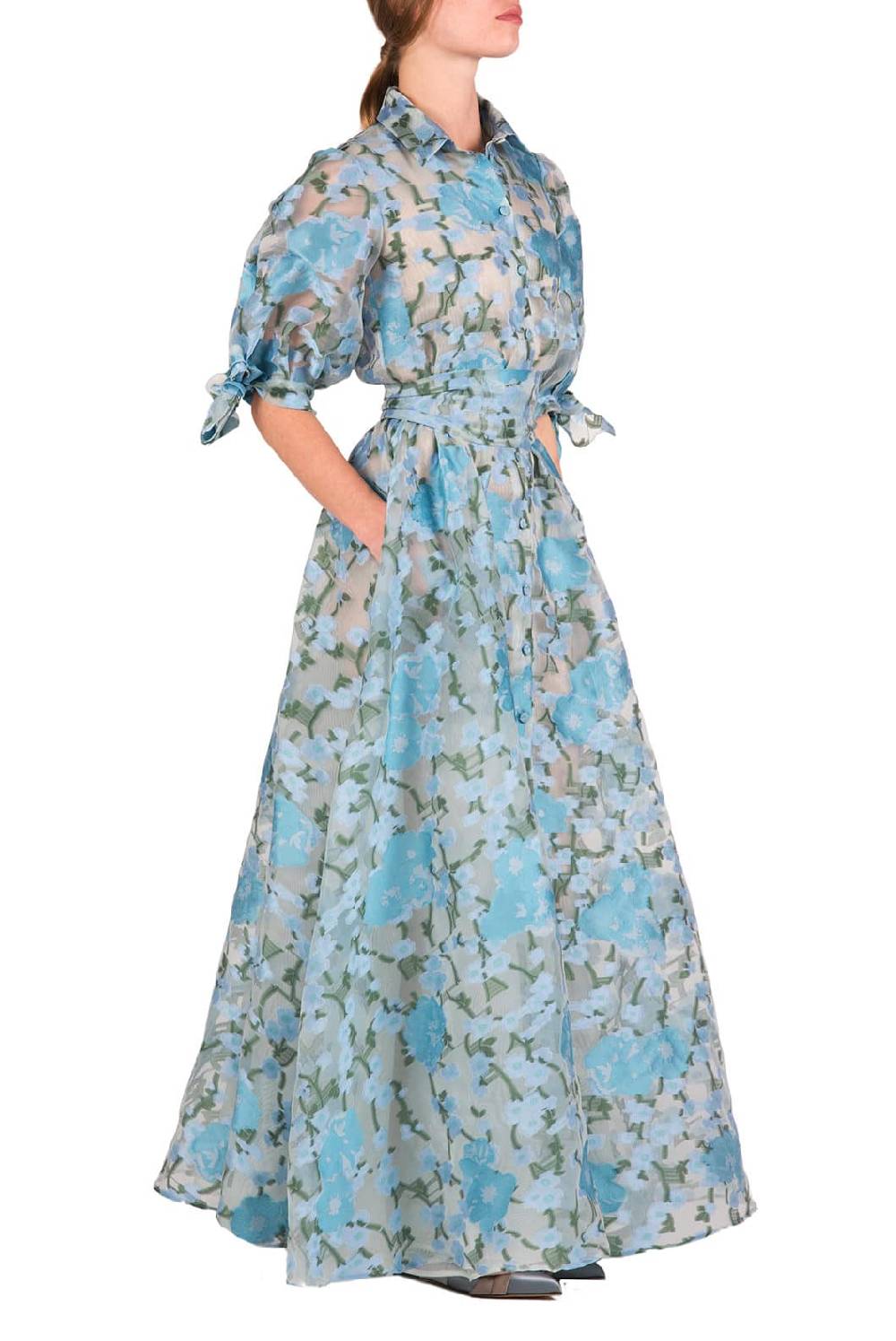 Luisa Beccaria Chemisier in organza con riempimento floreale Limitato a 3 giorni