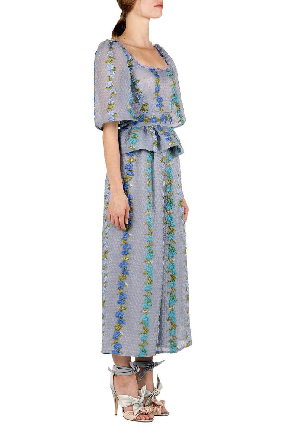 Luisa Beccaria Top in Organza Fil Coupè Floreale Rigato Esporta salva
