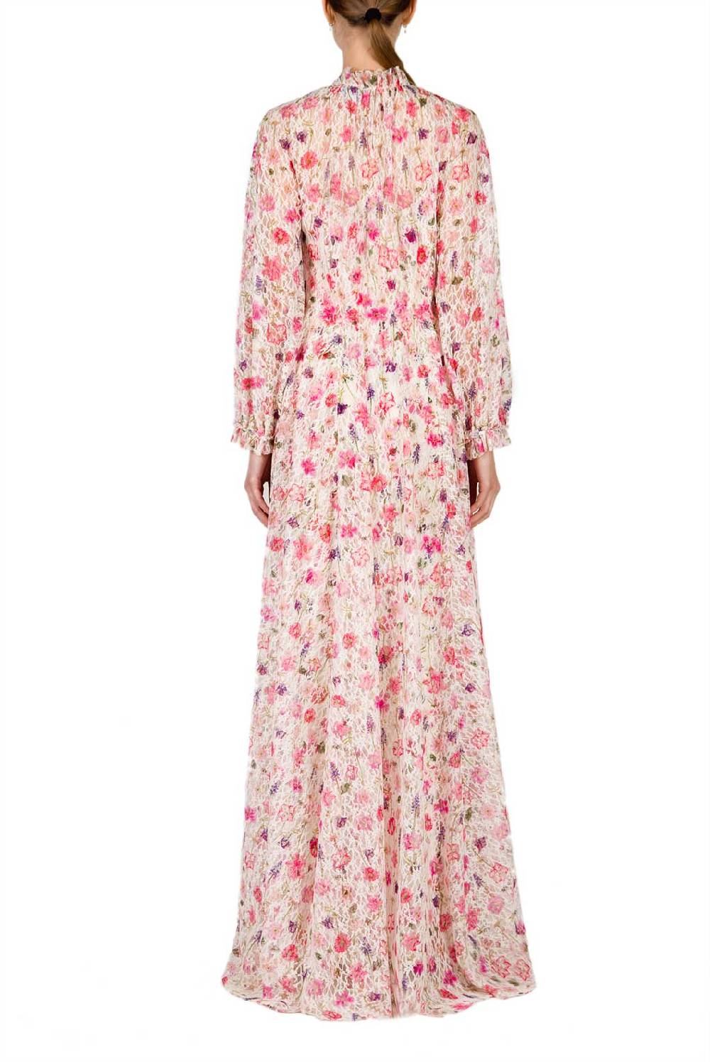 Luisa Beccaria Maxi abito in pizzo con collo a lupetto stampato floreale In vendita