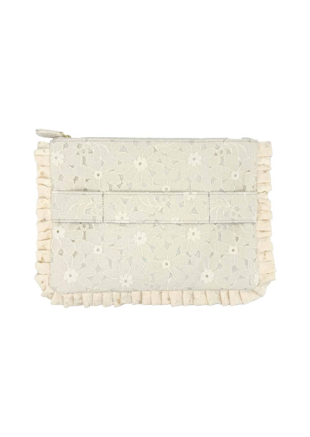 Luisa Beccaria Pochette Grande a Mano in Pizzo Floreale Crema In Linea