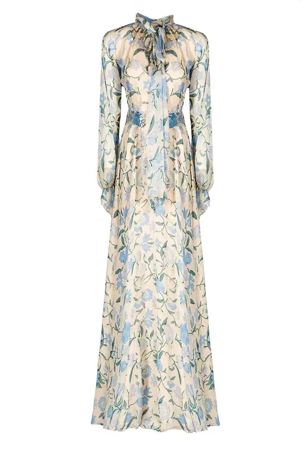 Luisa Beccaria Maxi abito in chiffon di seta con fiori di campo Vendita