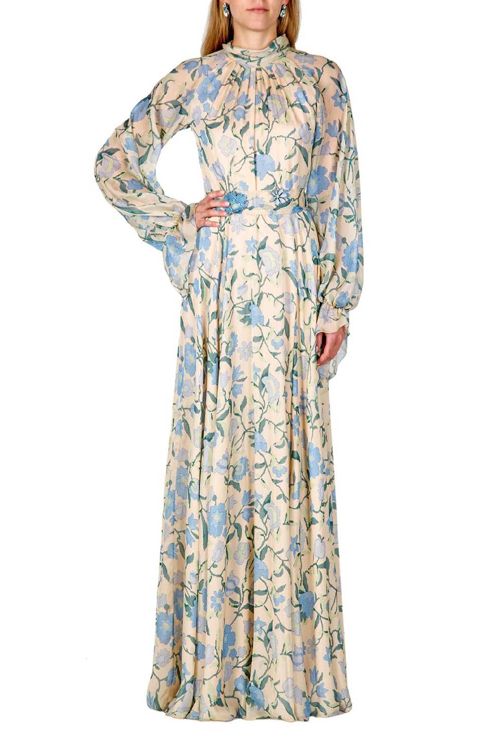 Luisa Beccaria Maxi abito in chiffon di seta con fiori di campo Vendita