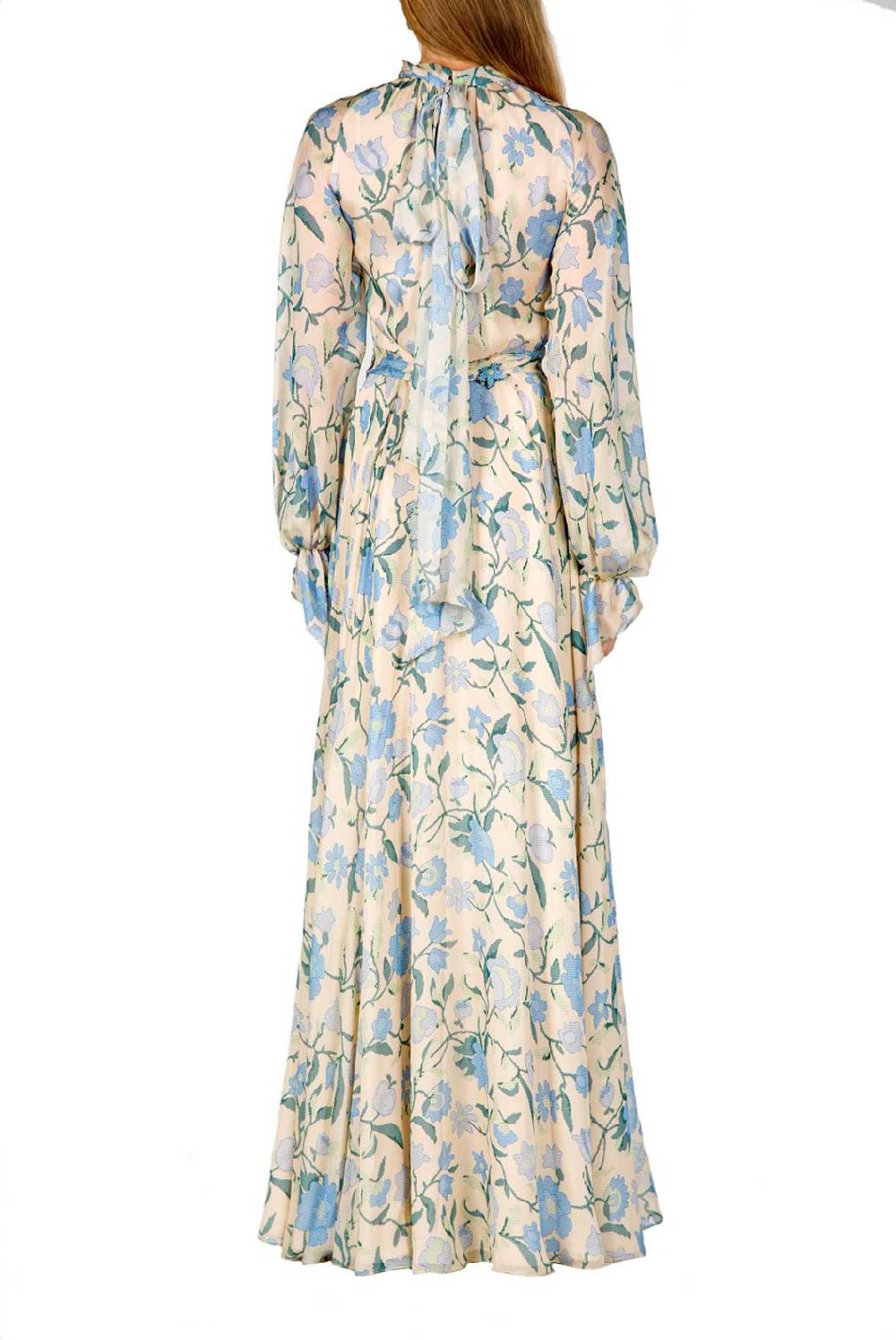 Luisa Beccaria Maxi abito in chiffon di seta con fiori di campo Vendita