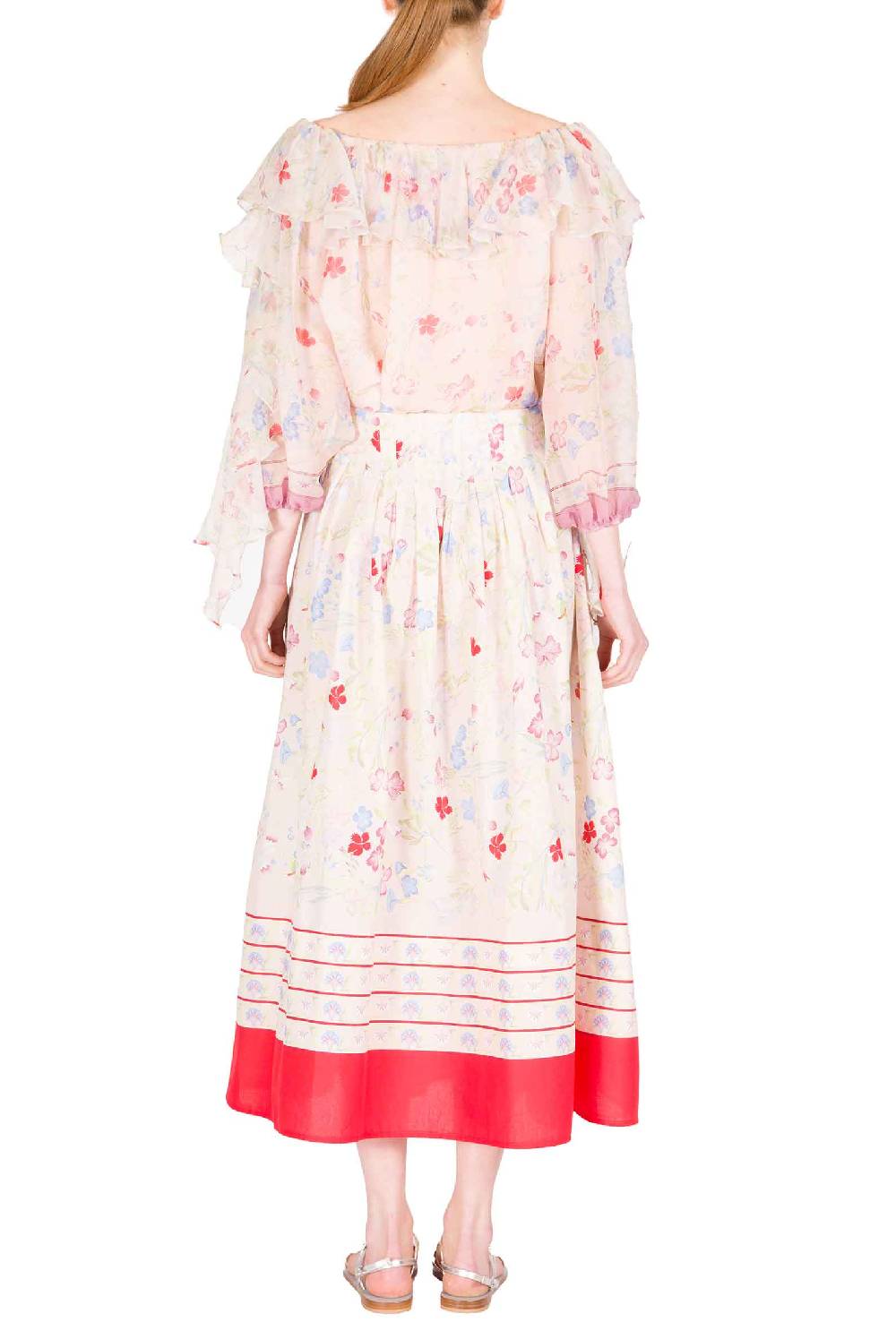 Luisa Beccaria Blusa in chiffon stampata con volant a fiori Gilly Promozione