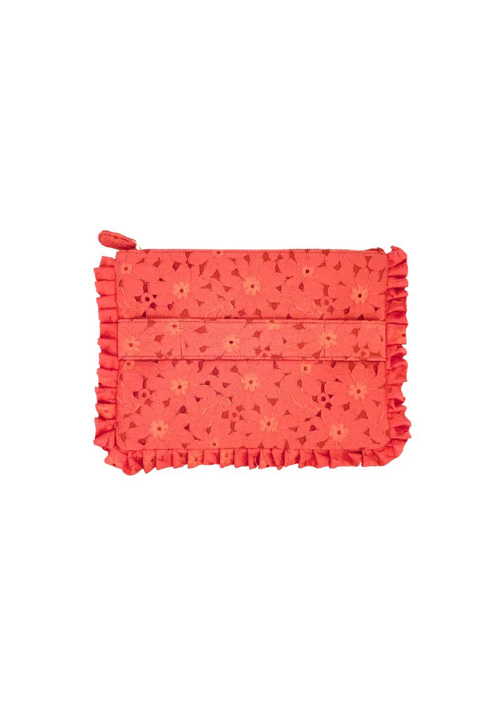 Luisa Beccaria Pochette Piccola A Mano In Pizzo Floreale Corallo Pezzi Unici