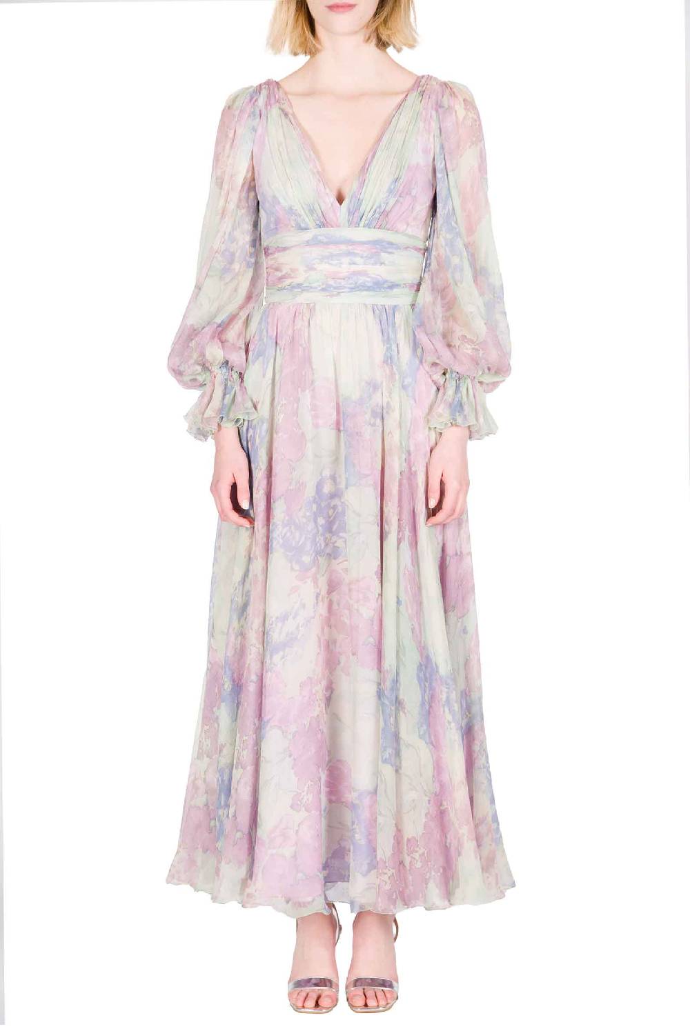 Luisa Beccaria Abito in chiffon stampato Luna con fiori astratti Acquista Ora